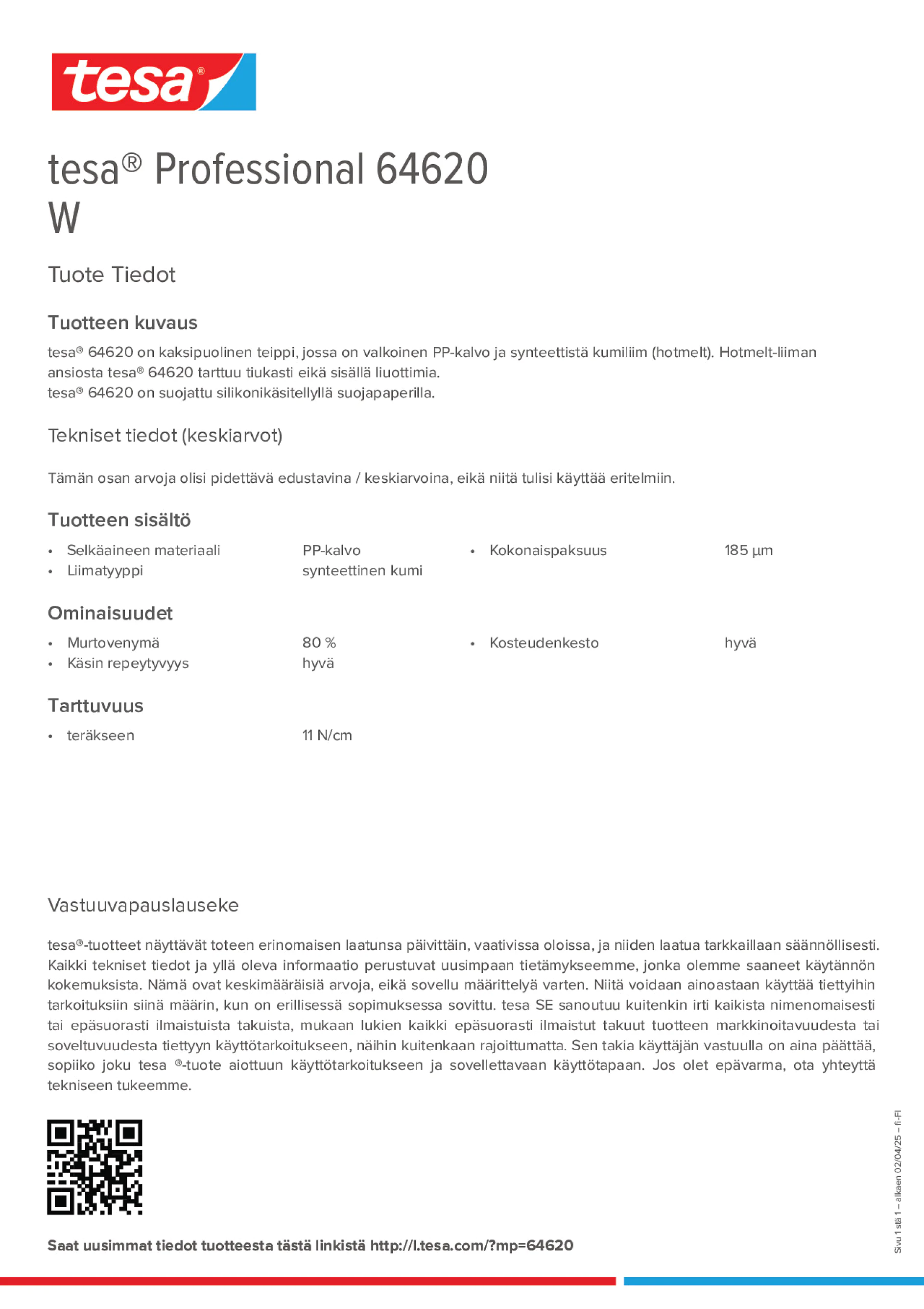 Product information_tesa® Professional 64620_fi-FI