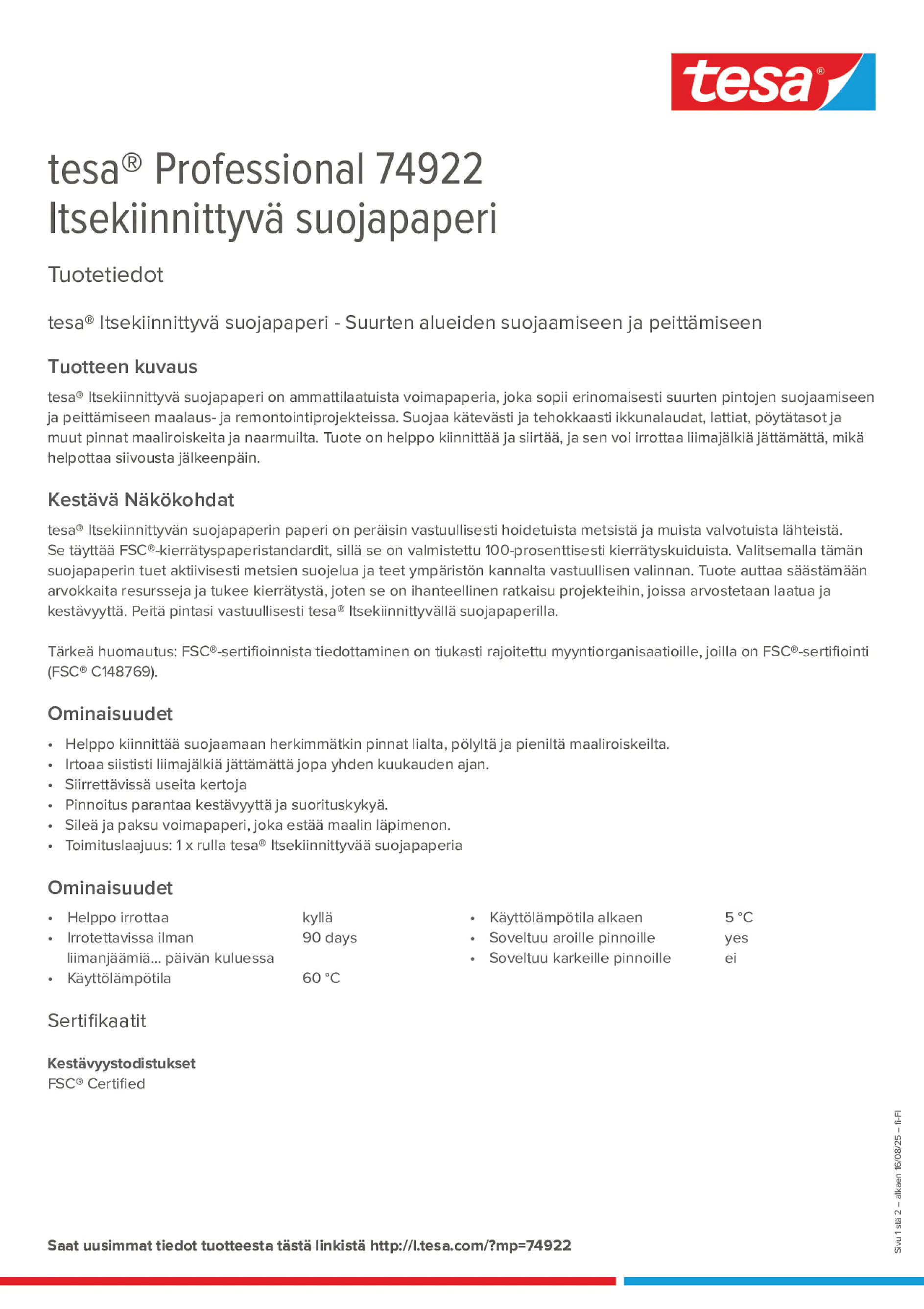 Product information_tesa® Professional 74922_fi-FI