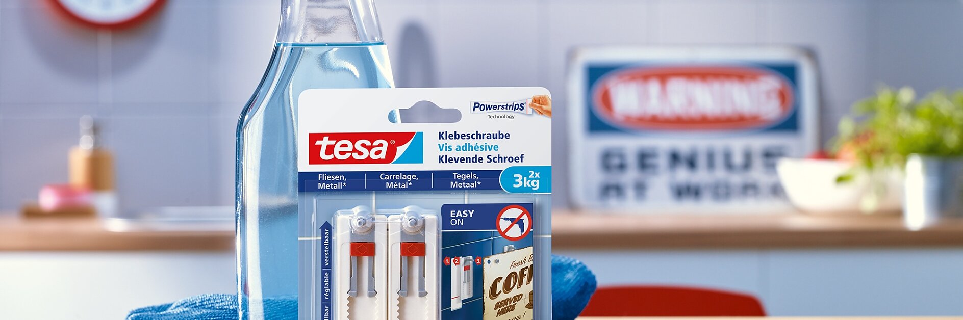 How to use the tesa® Adjustable Adhesive Screw for Tiles & Metal 3kg.