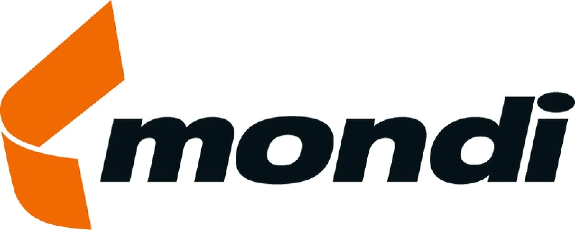 The image displays the Mondi logo, featuring the word mondi in black lowercase letters, accompanied by an orange, angular graphic element to the left of the text. (This text has been generated by AI)
