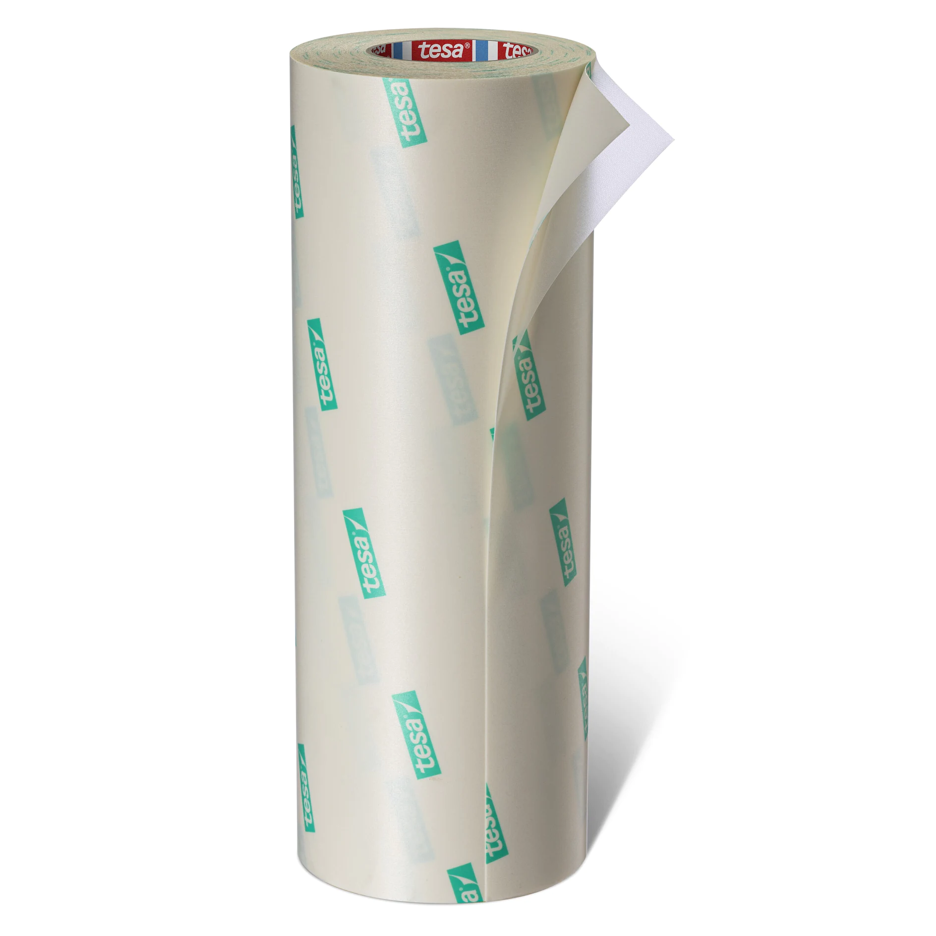 clear adhesive tape roll with tesa branding on a white background, used for sealing or packaging purposes (This text has been generated by AI)