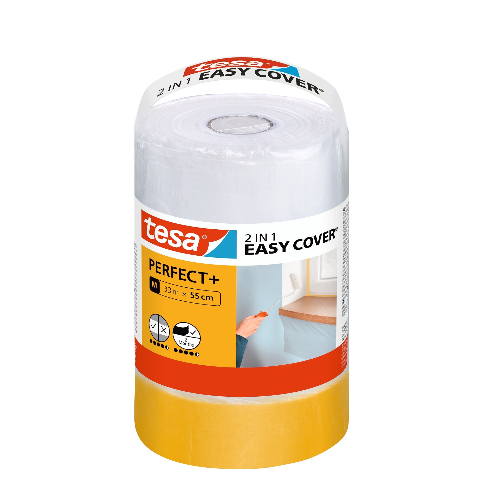 Ruban De Masquage Tesa Easy Cover 4402, 33m X 1.8m, Avec Feuille De Protection, Lot De 2