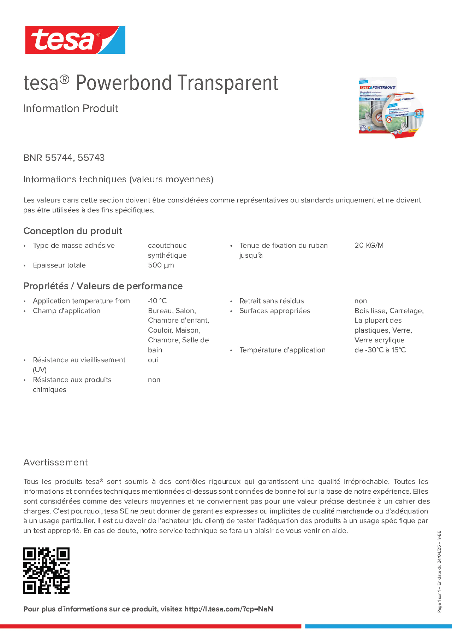 Product information_tesa® Powerbond 55744_fr-BE_nl-BE