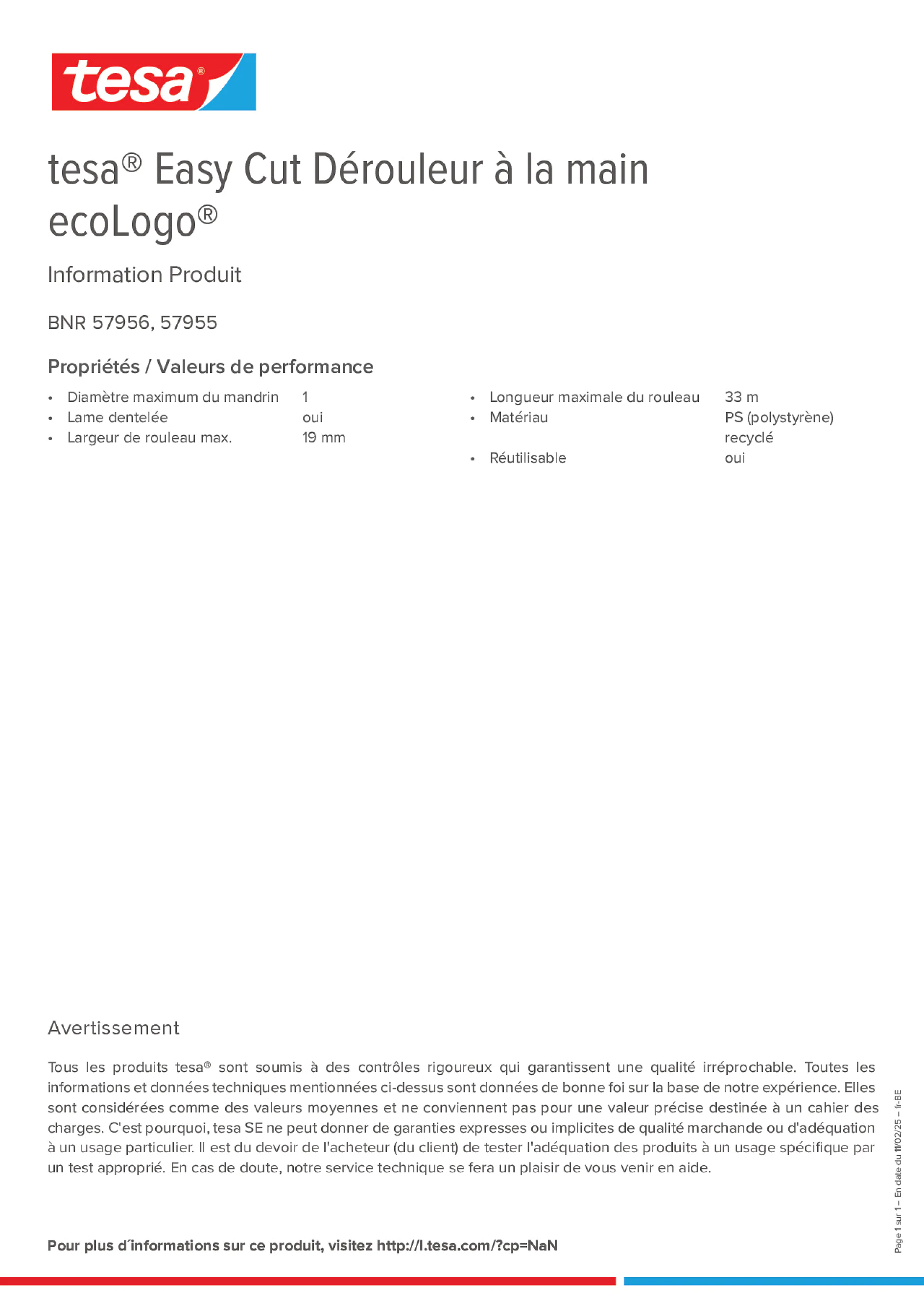 Product information_tesa® Easy Cut 57955_fr-BE_nl-BE