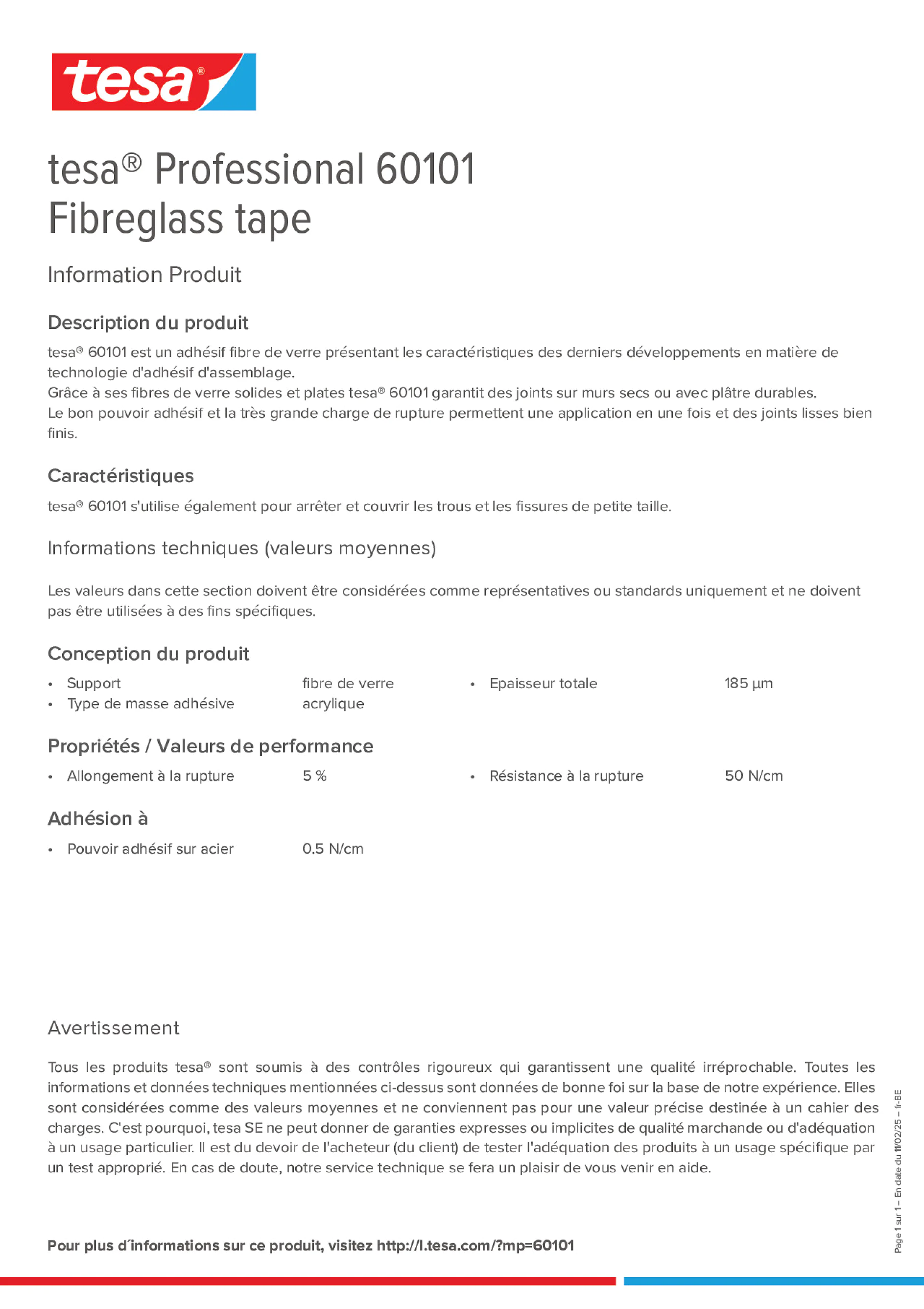 Product information_tesa® Professional 60101_fr-BE_nl-BE