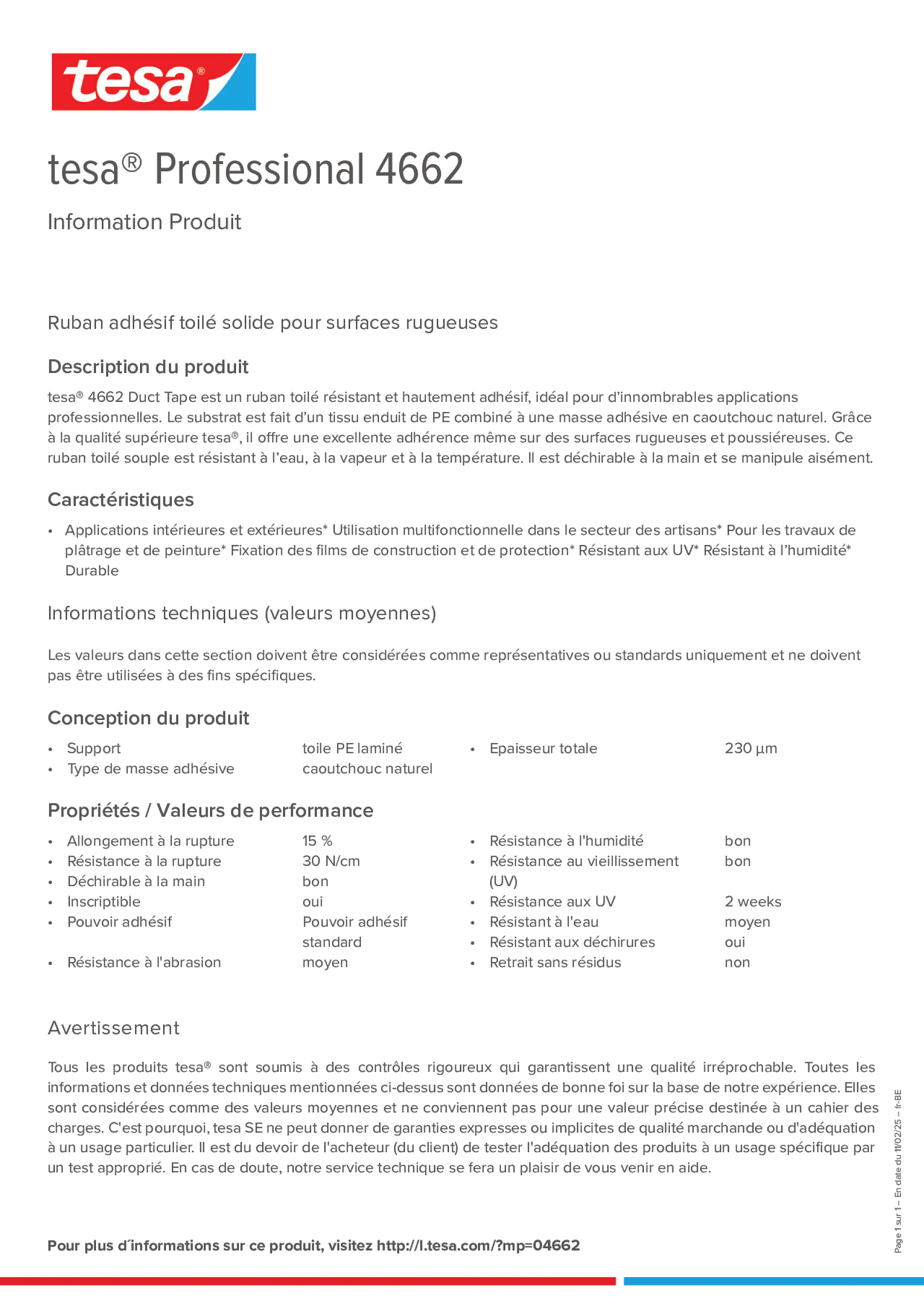 Product information_tesa® Professional 04662_fr-BE_nl-BE