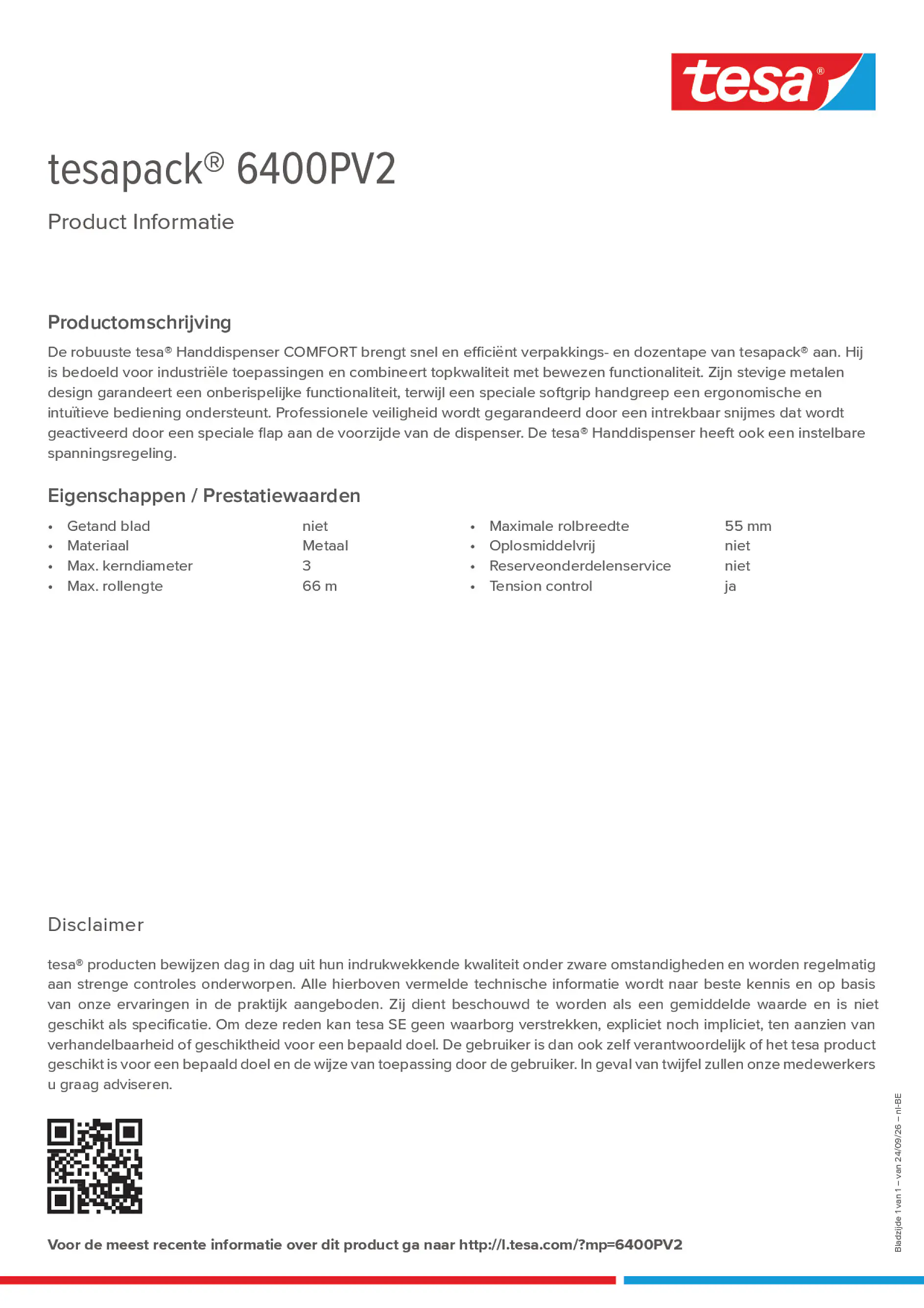 Product information_tesapack® 6400PV2_fr-BE_nl-BE