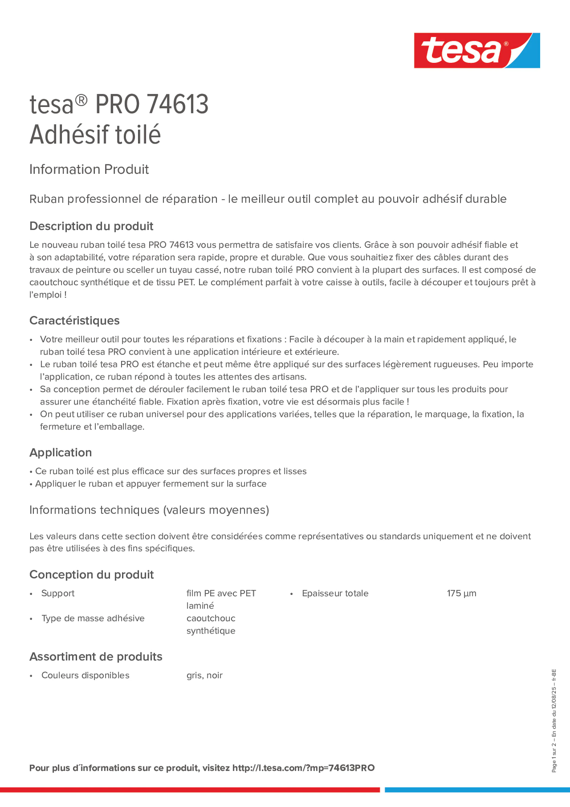 Product information_tesa® PRO 74613_fr-BE_nl-BE