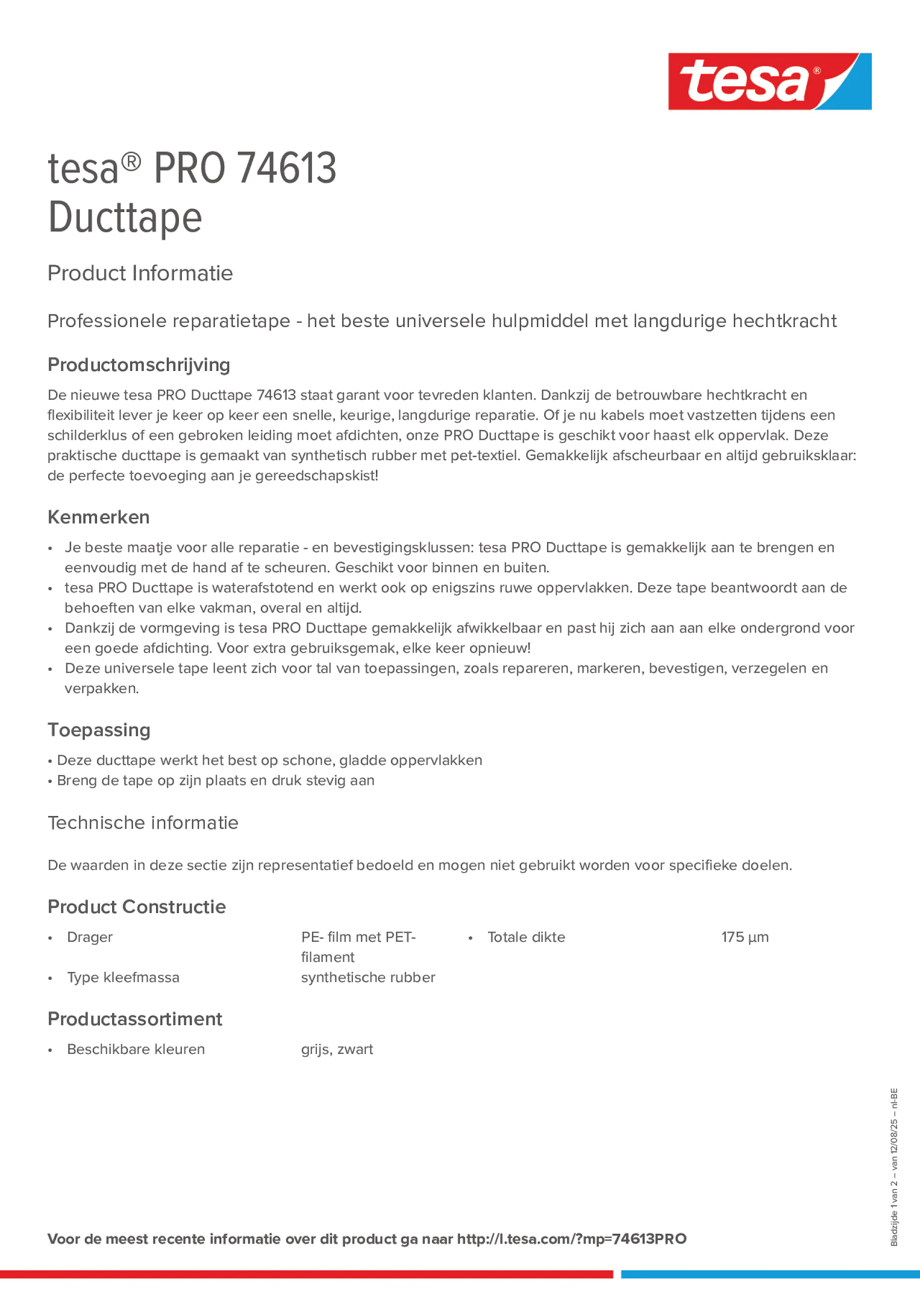Product information_tesa® PRO 74613_fr-BE_nl-BE