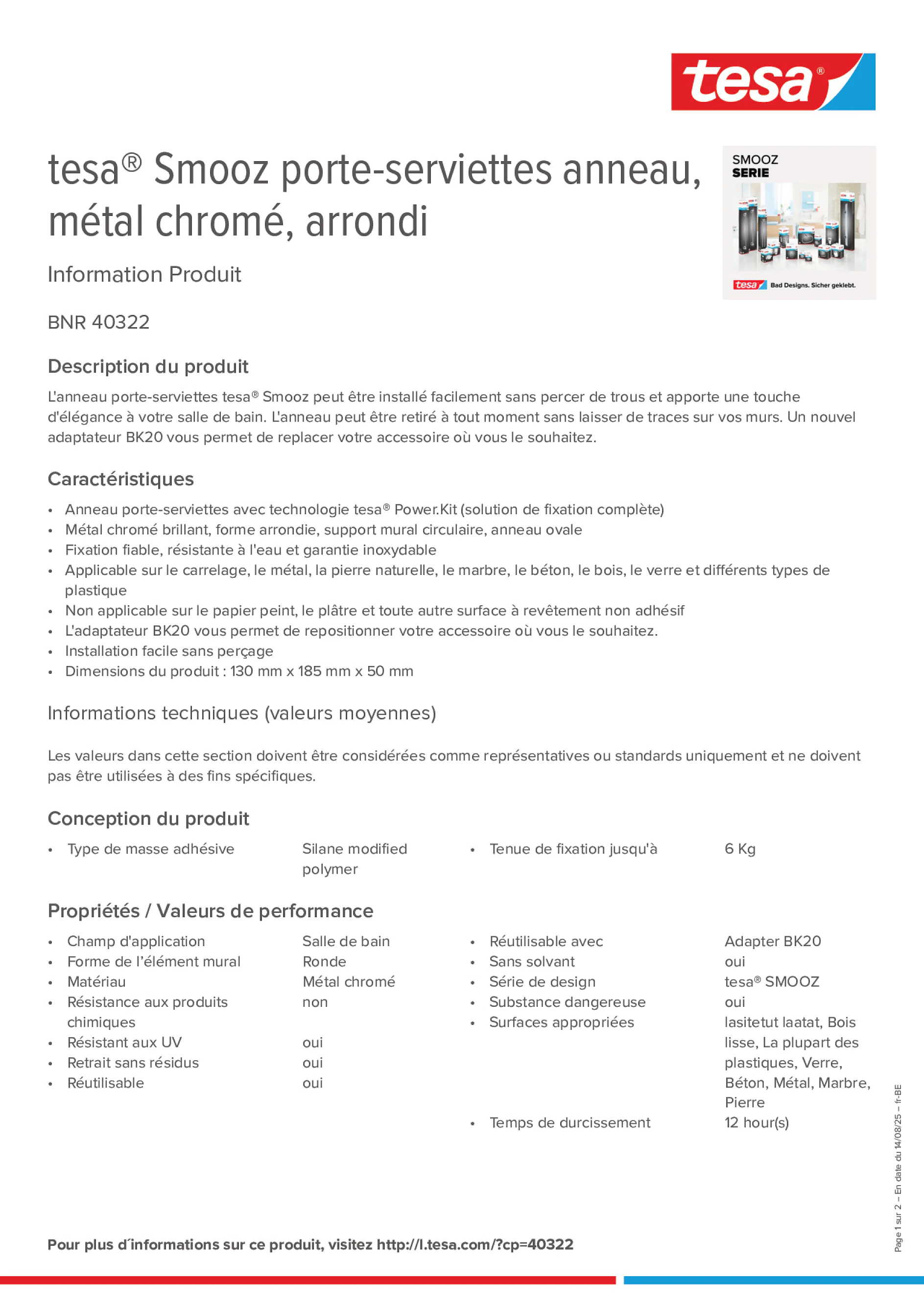 Product information_tesa® 40322_fr-BE_nl-BE Product information_tesa® 40322_fr-BE_nl-BE