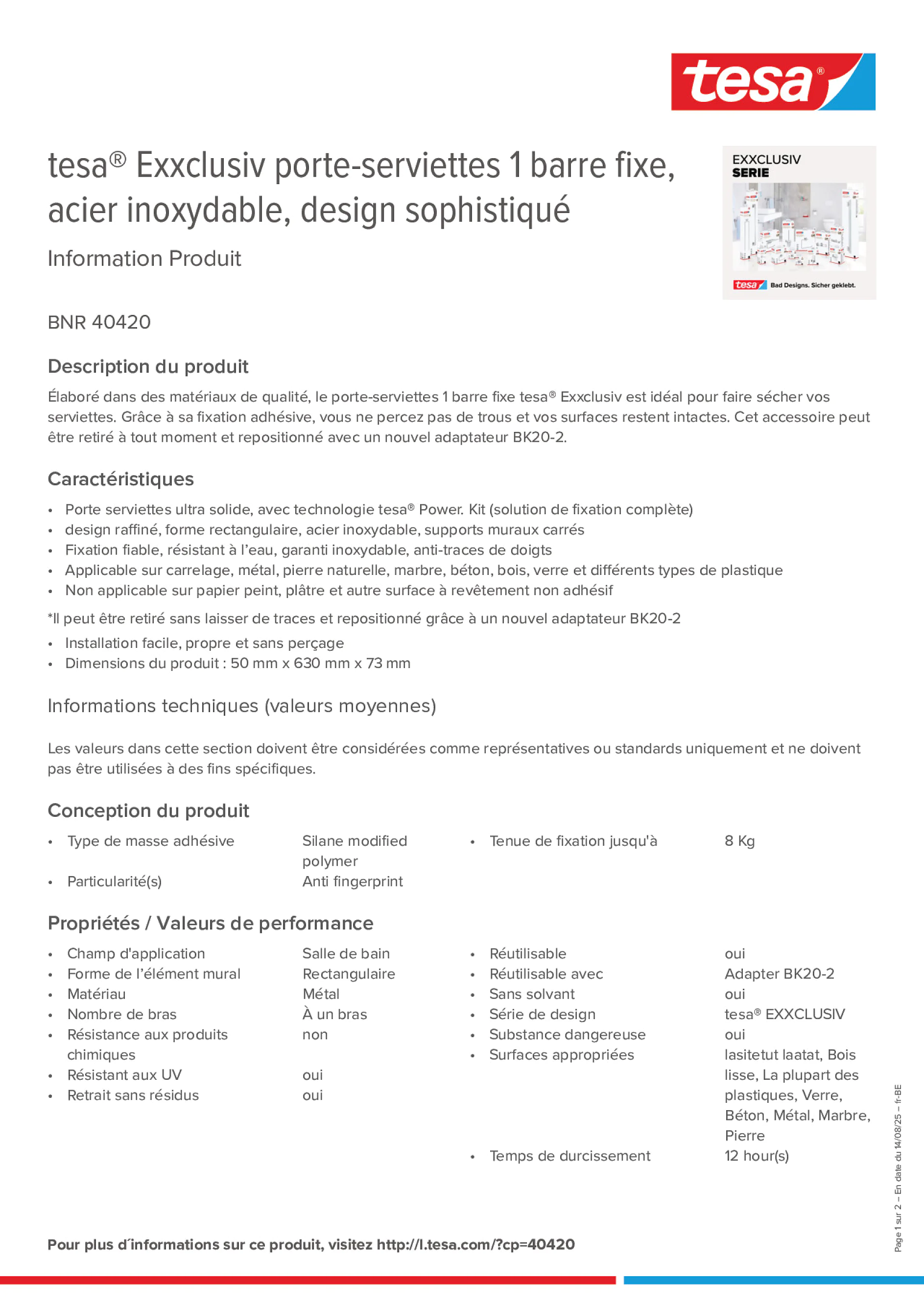 Product information_tesa® 40420_fr-BE_nl-BE Product information_tesa® 40420_fr-BE_nl-BE