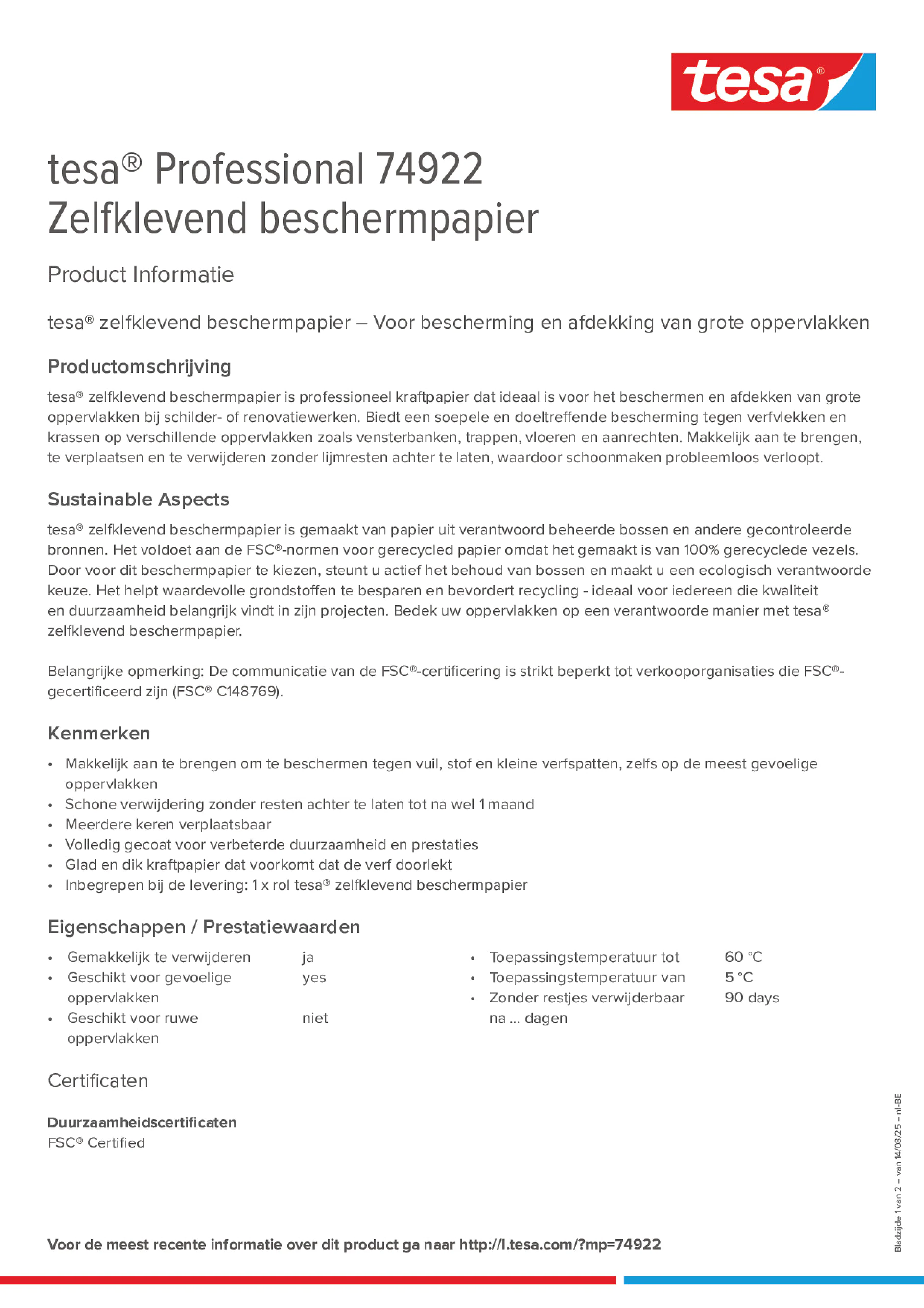 Product information_tesa® Professional 74922_fr-BE_nl-BE