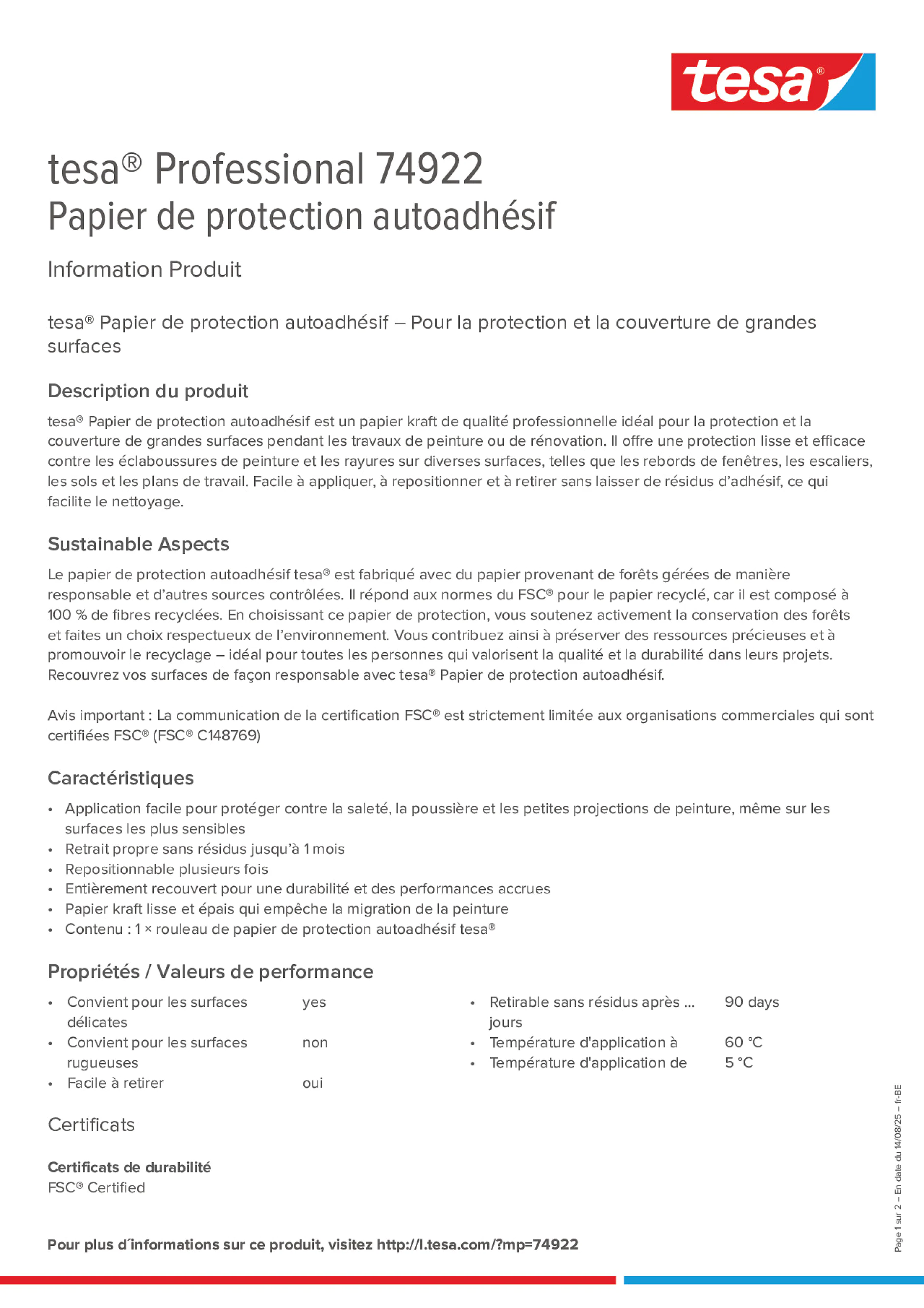 Product information_tesa® Professional 74922_fr-BE_nl-BE