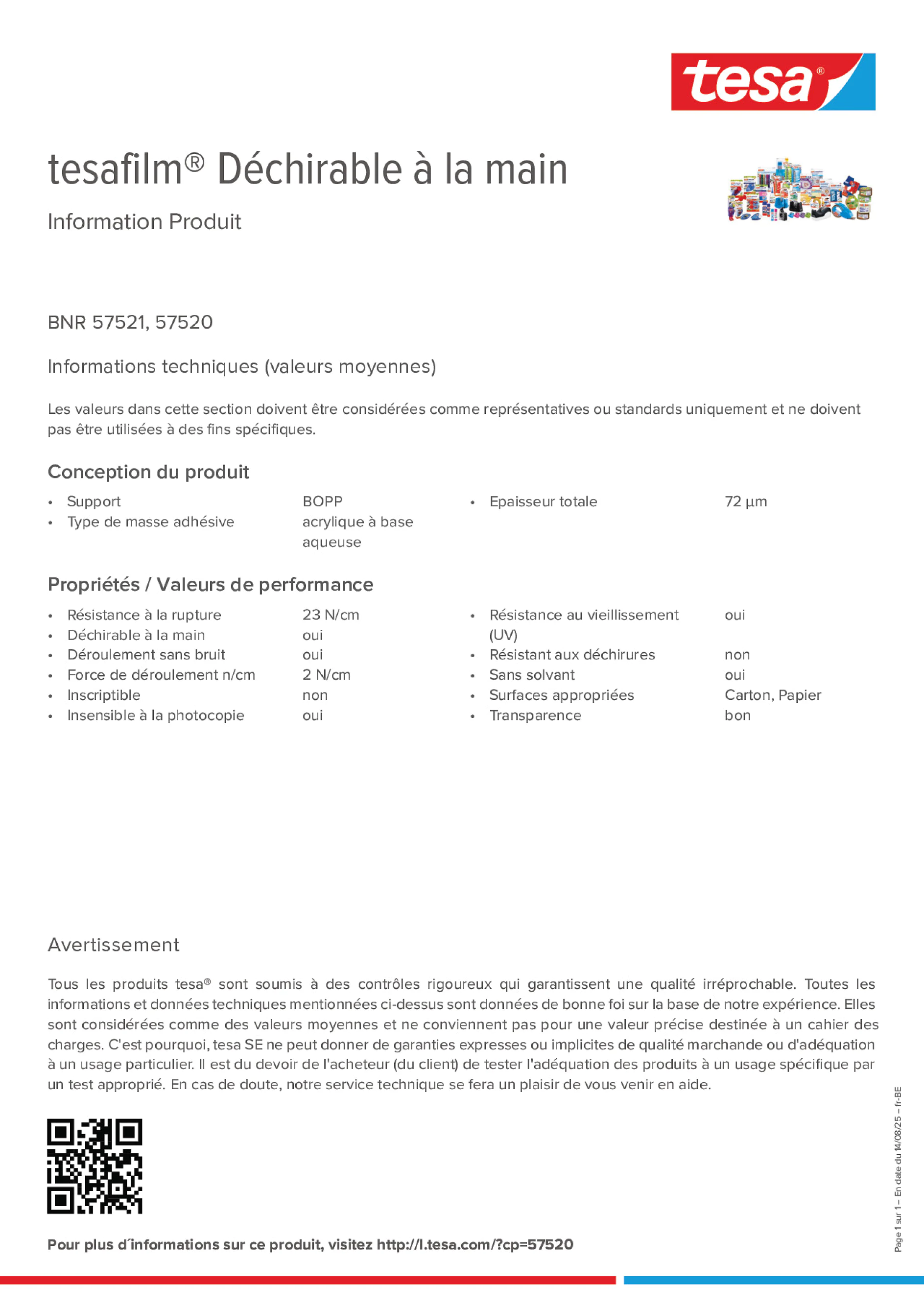 Product information_tesafilm® 57520_fr-BE_nl-BE