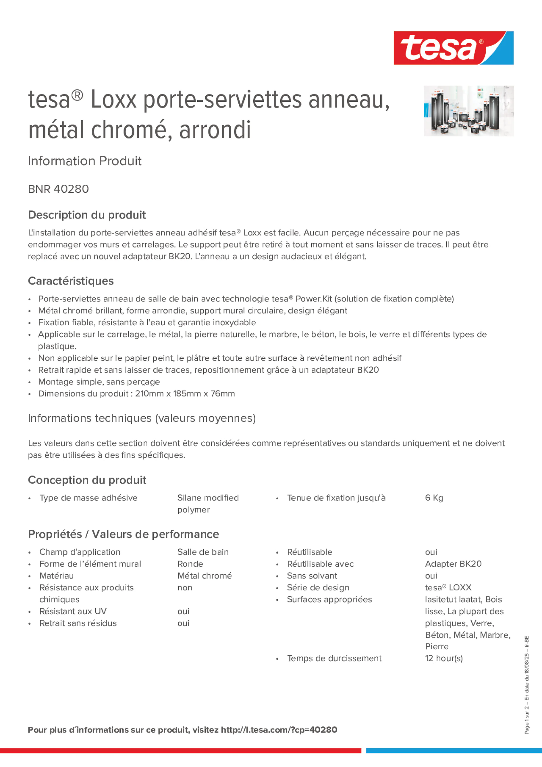 Product information_tesa® 40280_fr-BE_nl-BE Product information_tesa® 40280_fr-BE_nl-BE