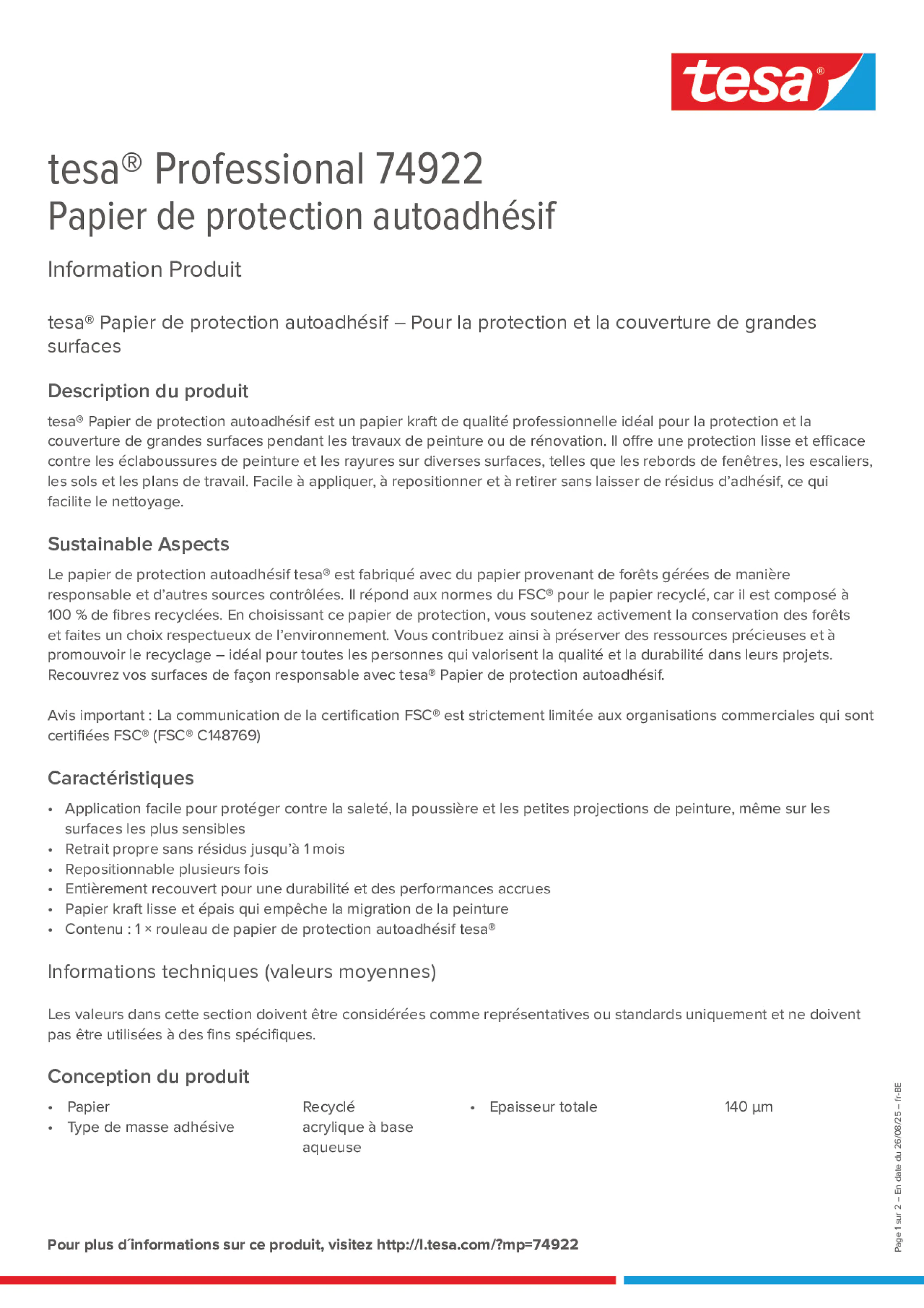 Product information_tesa® Professional 74922_fr-BE_nl-BE