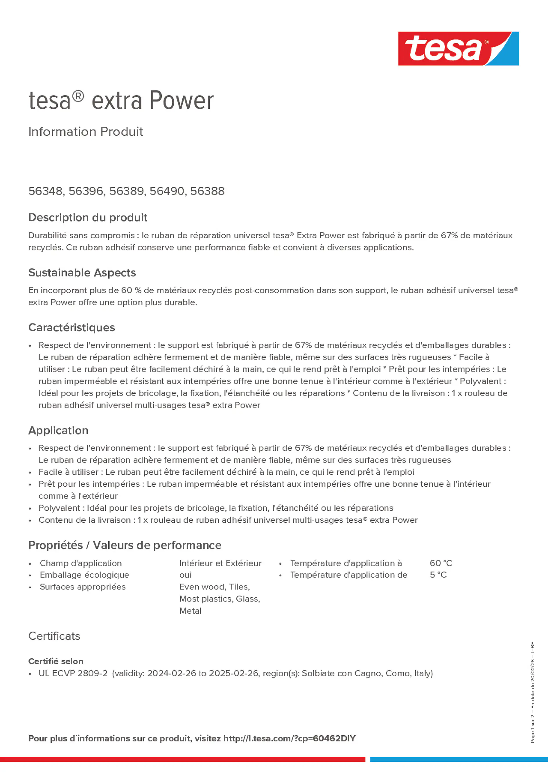 Product information_tesa® extra Power 60462DIY_fr-BE_nl-BE