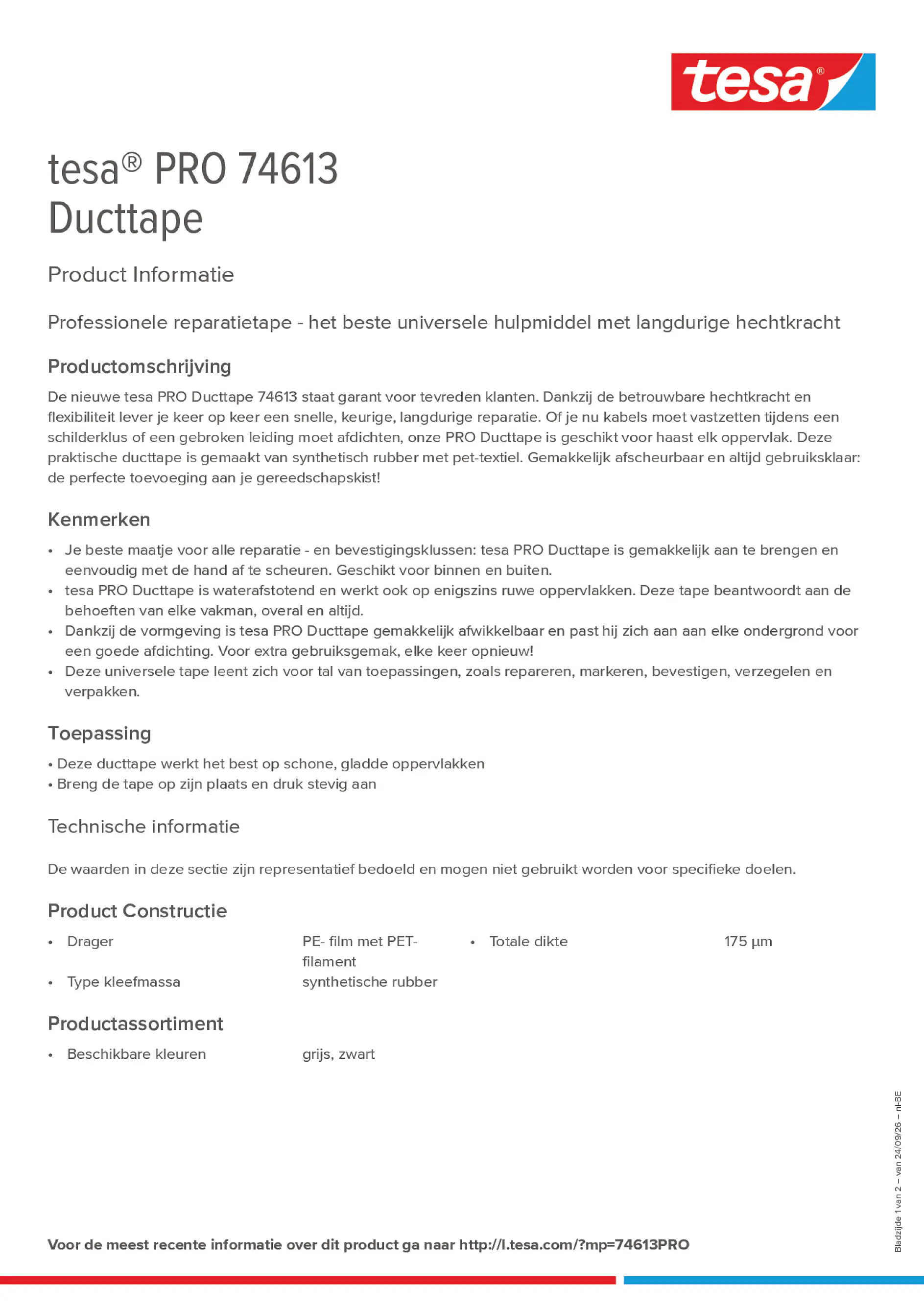 Product information_tesa® PRO 74613_fr-BE_nl-BE