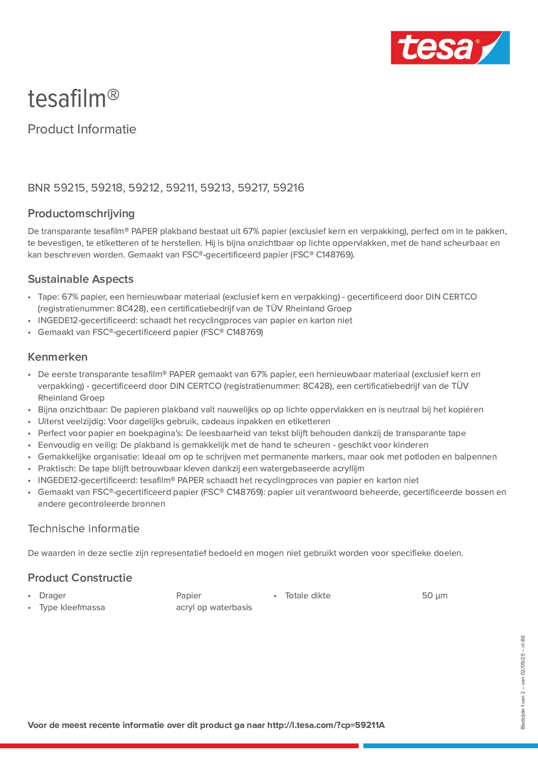 Product information_tesafilm® 59215_fr-BE_nl-BE