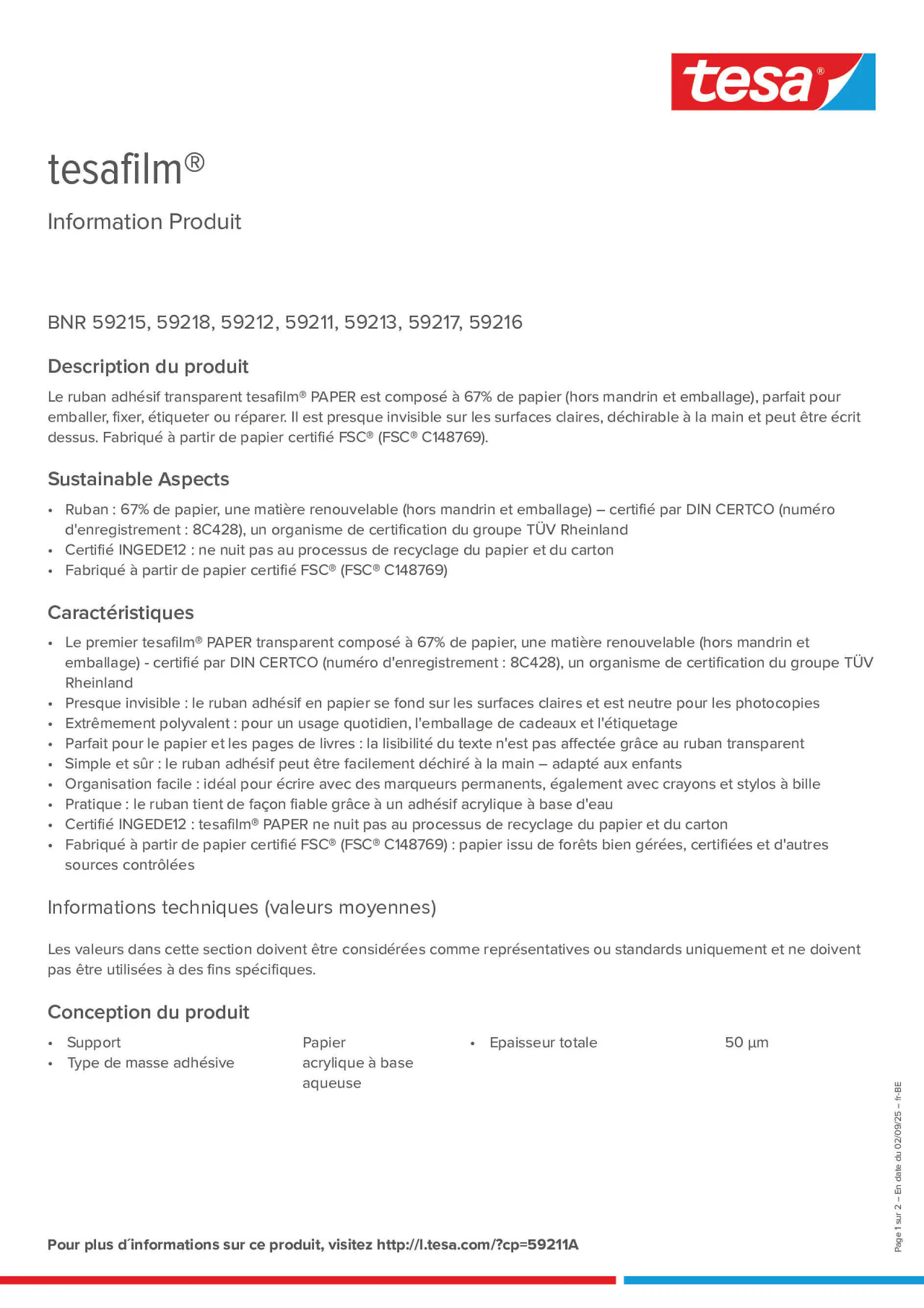 Product information_tesafilm® 59215_fr-BE_nl-BE