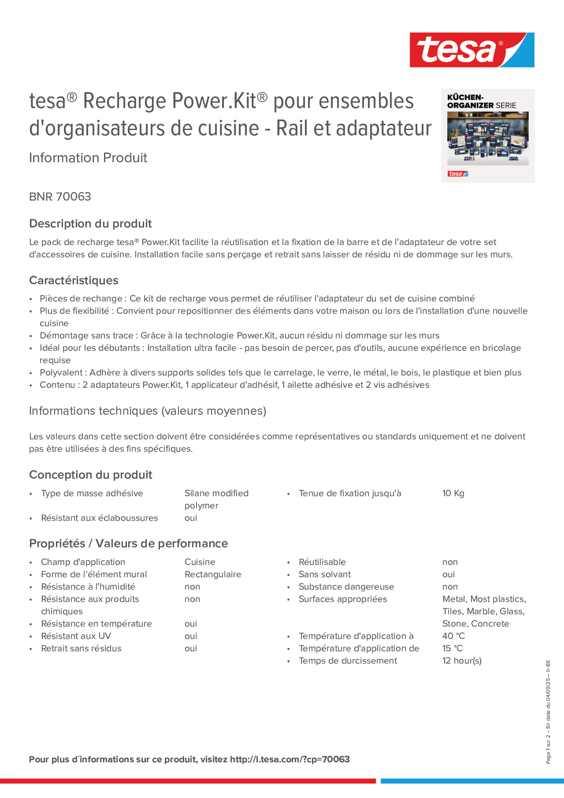 Product information_tesa® 70063_fr-BE_nl-BE Product information_tesa® 70063_fr-BE_nl-BE