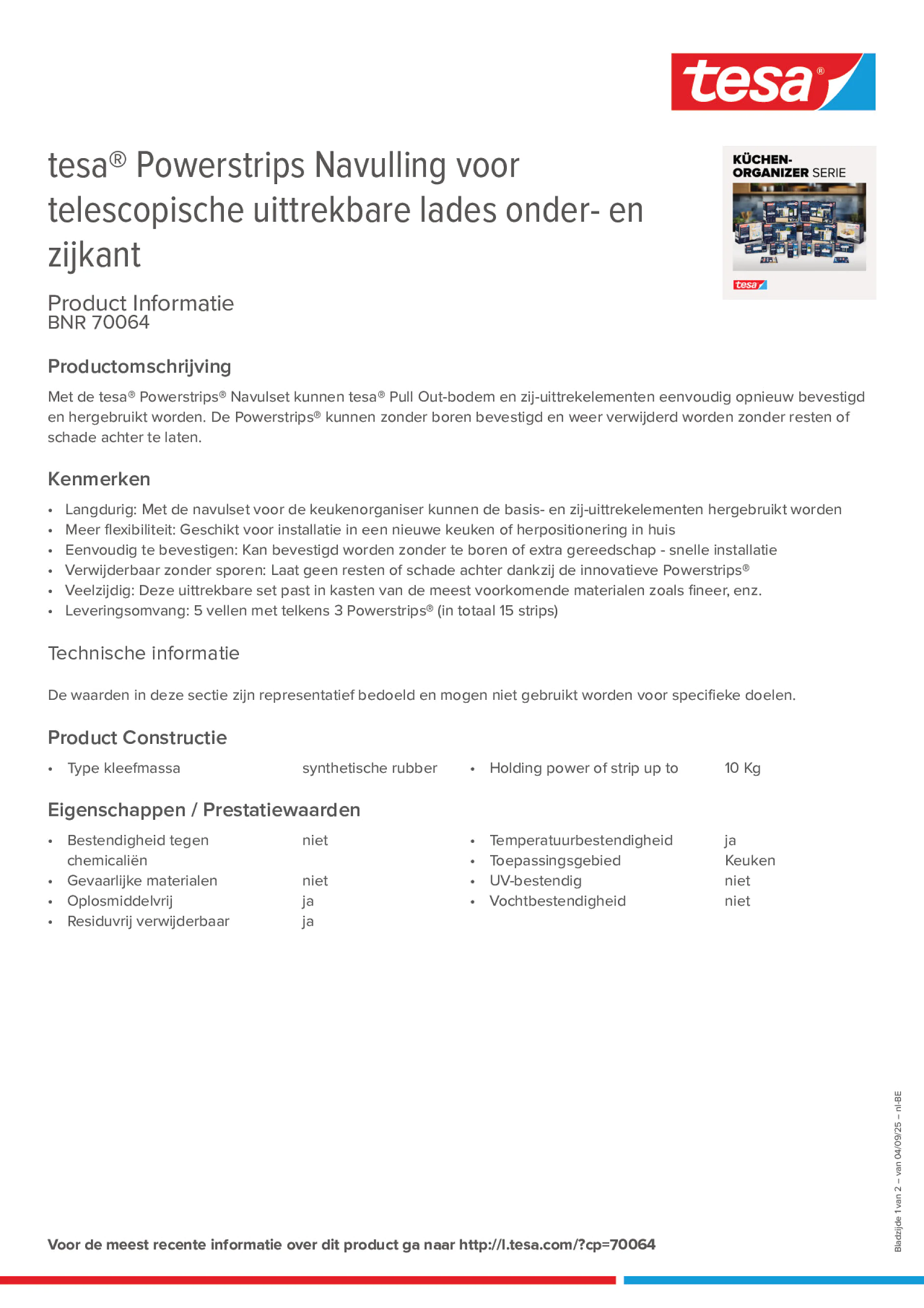 Product information_tesa® Powerstrips 70064_fr-BE_nl-BE Product information_tesa® Powerstrips 70064_fr-BE_nl-BE