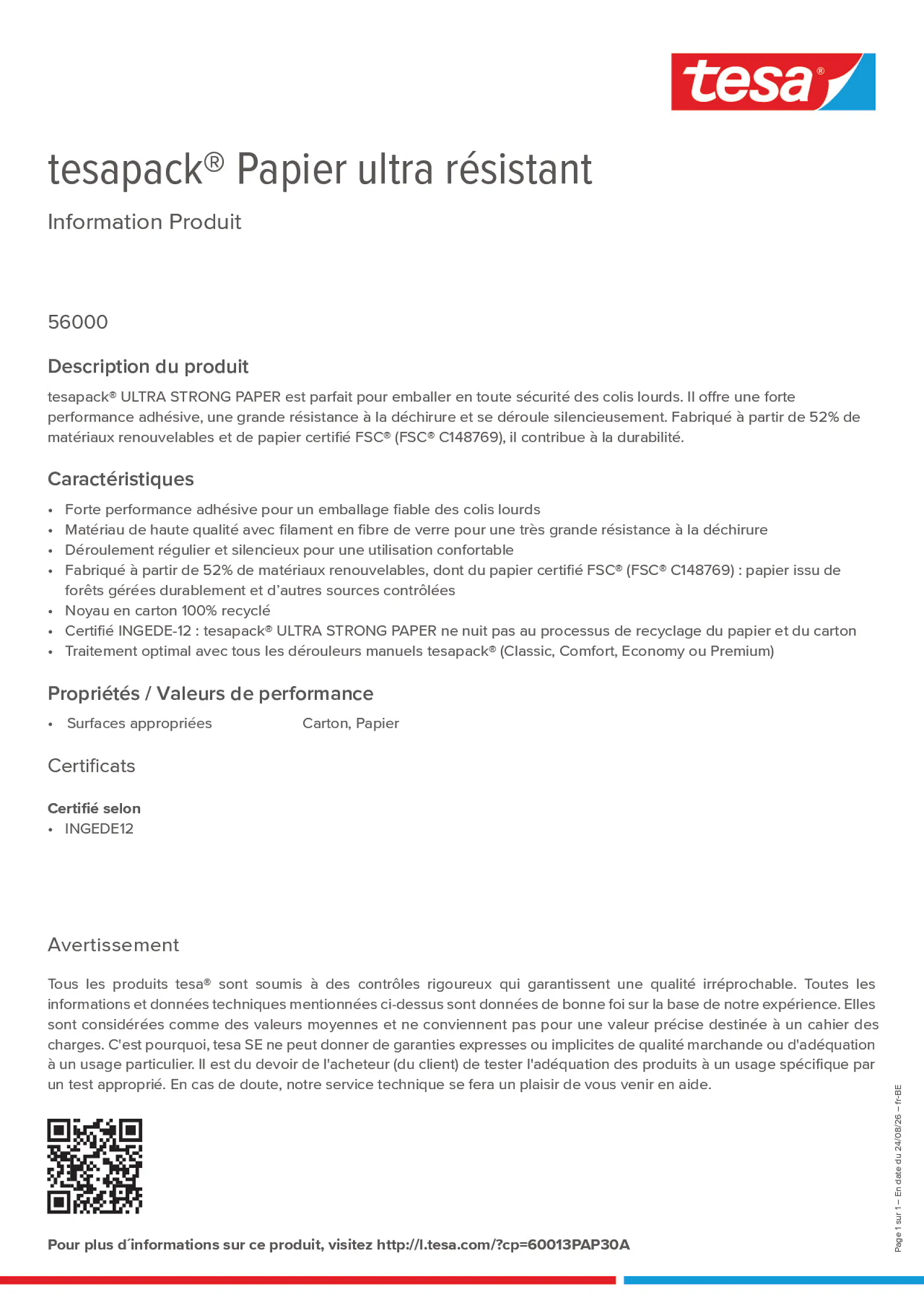 Product information_tesapack® 60013PAP30A_fr-BE_nl-BE