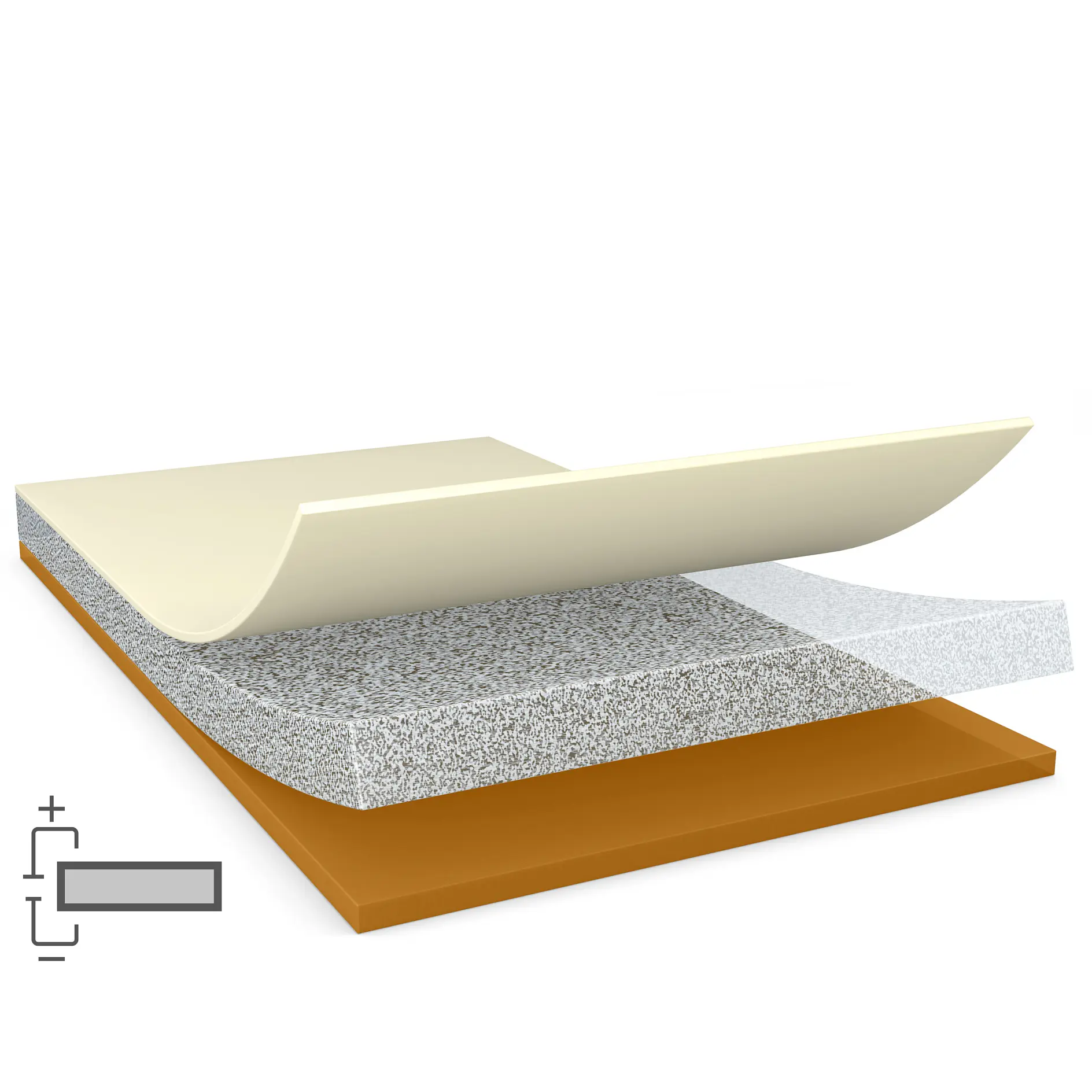 Couches du ruban adhésif tesa montrant le support, l’adhésif et le film protecteur dans une illustration 3D numérique sur fond blanc (This text has been generated by AI)