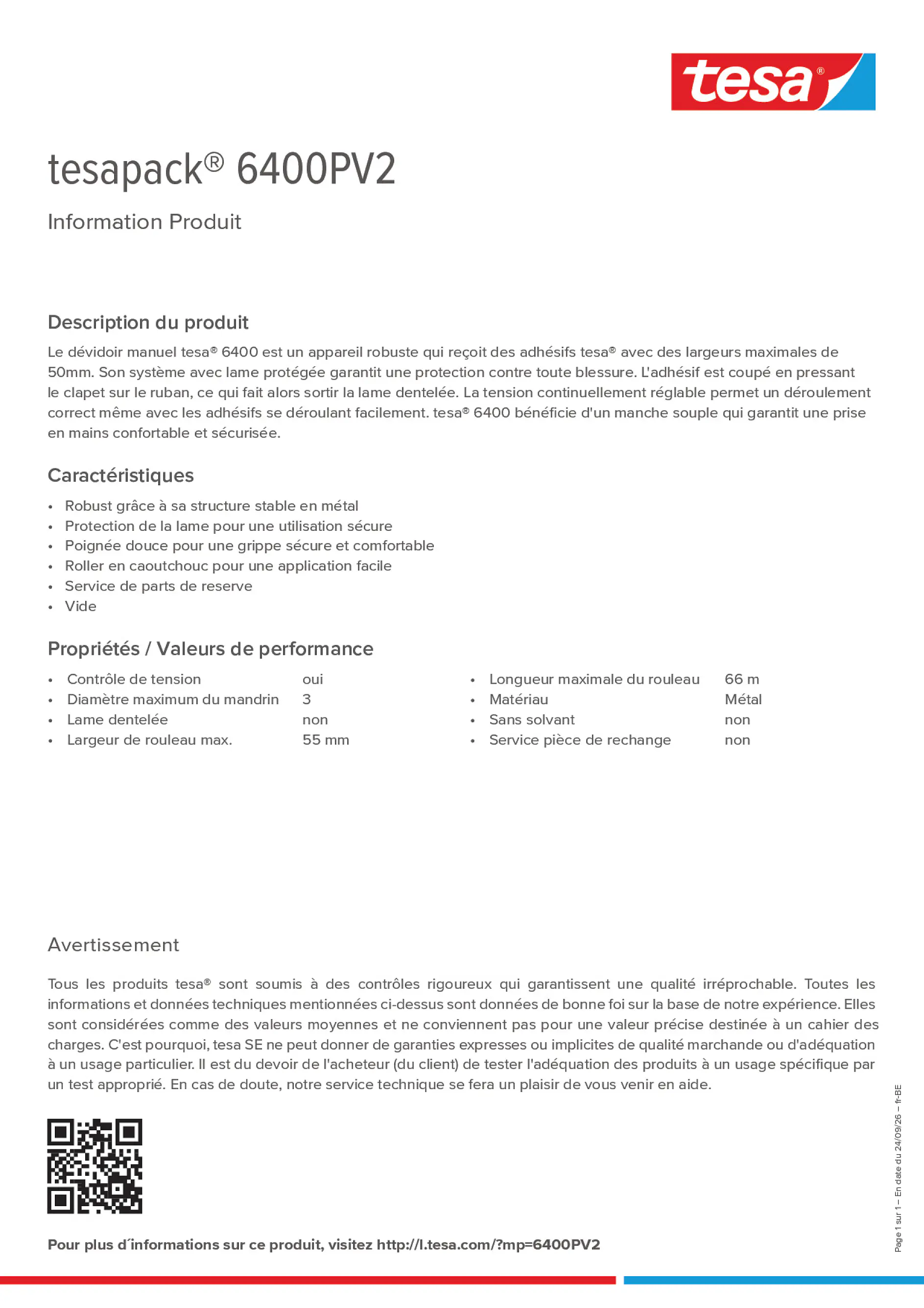 Product information_tesapack® 6400PV2_fr-BE_nl-BE