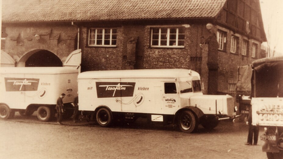 tesa Truck with tesafilm Advertisement from 1952 In the 1950s tesa trucks and also branded trains and busses could be seen all over Germany.