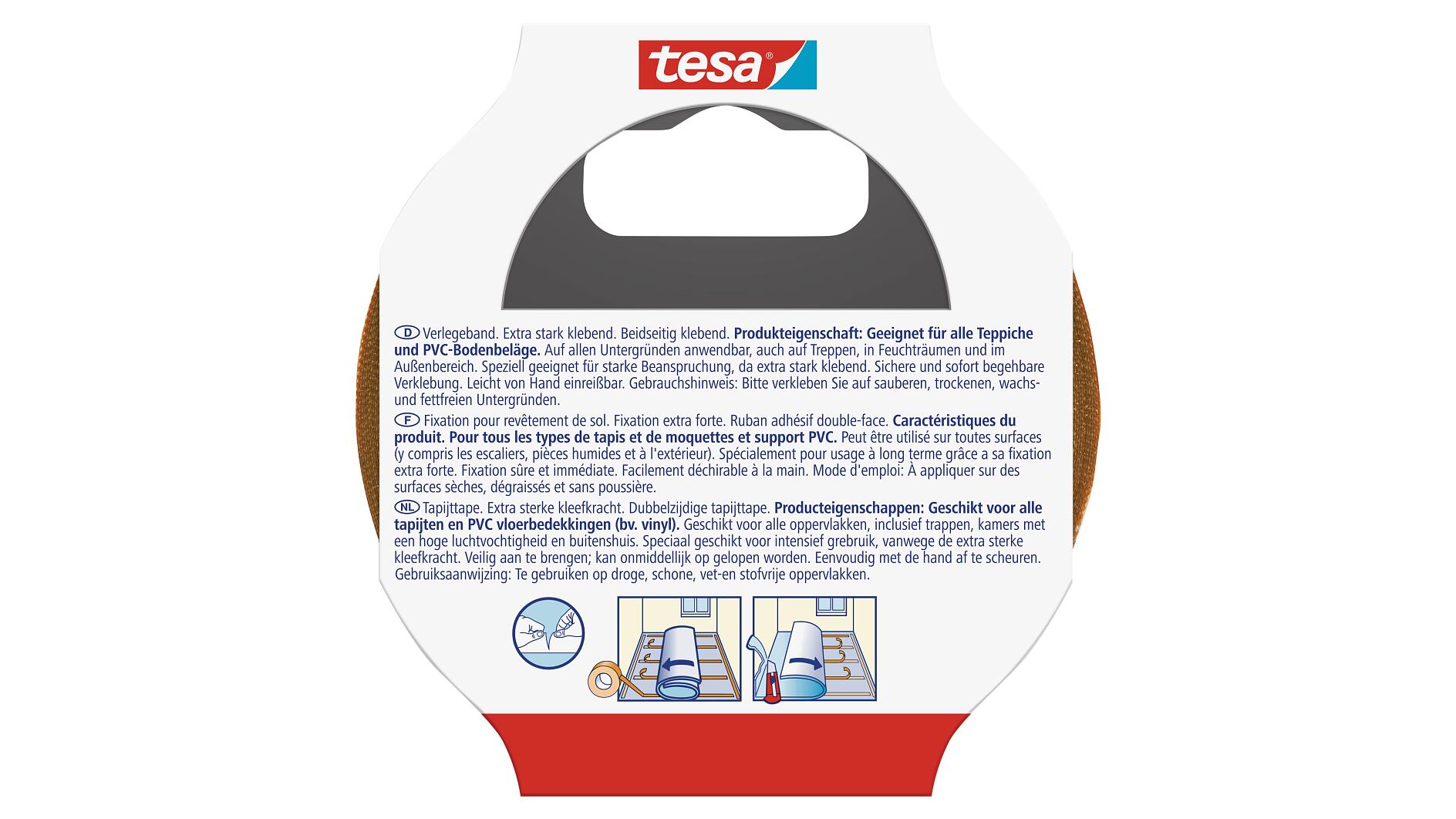 TESA - Adhésif fixation extra-forte double-face pour sols irréguliers 10m x  50mm - Adhésif double-face de sols extra fort adapté aux sols irréguliers   - Livraison gratuite dès 120€
