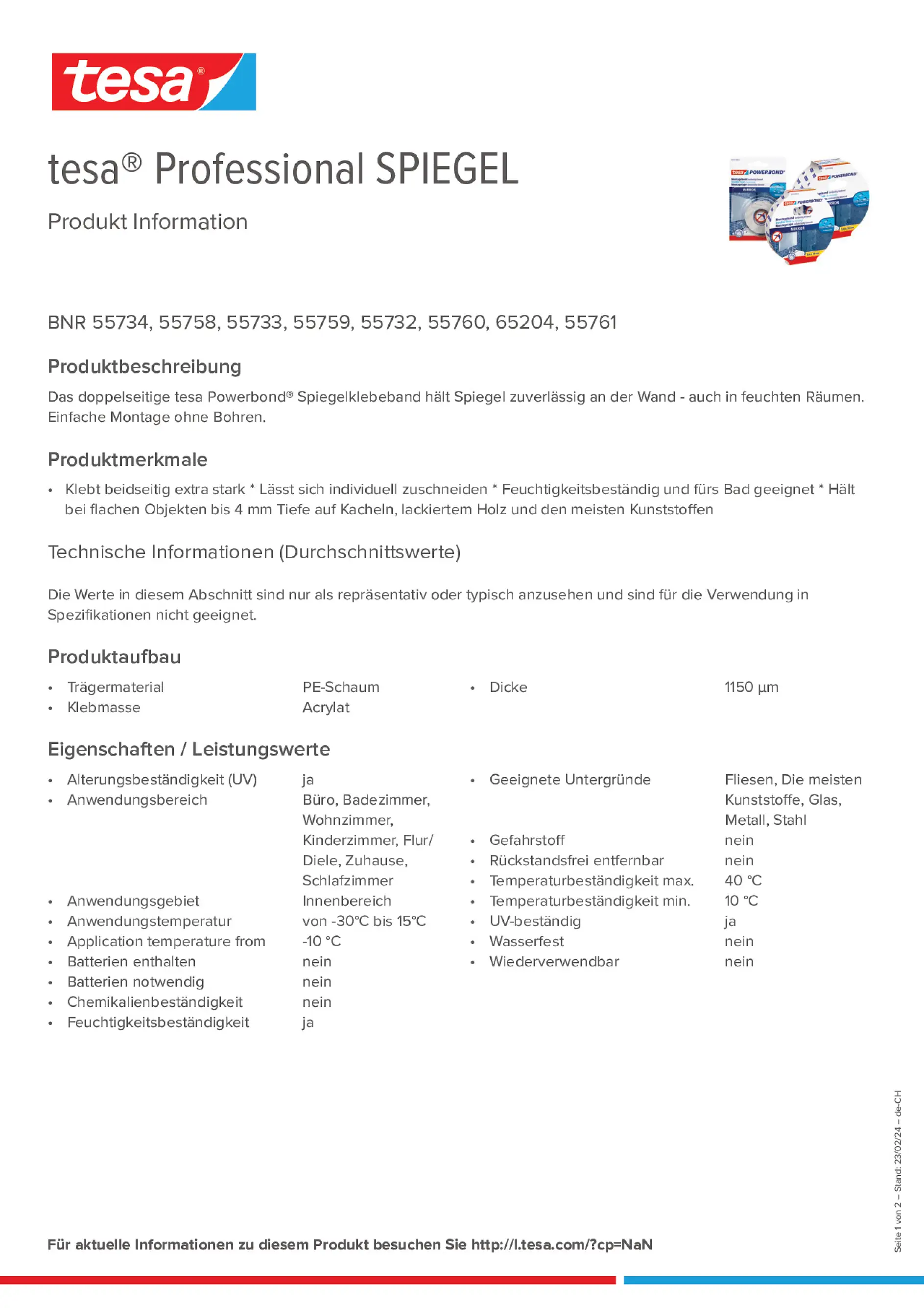 Product information_tesa® Professional 55733_de-CH_fr-CH