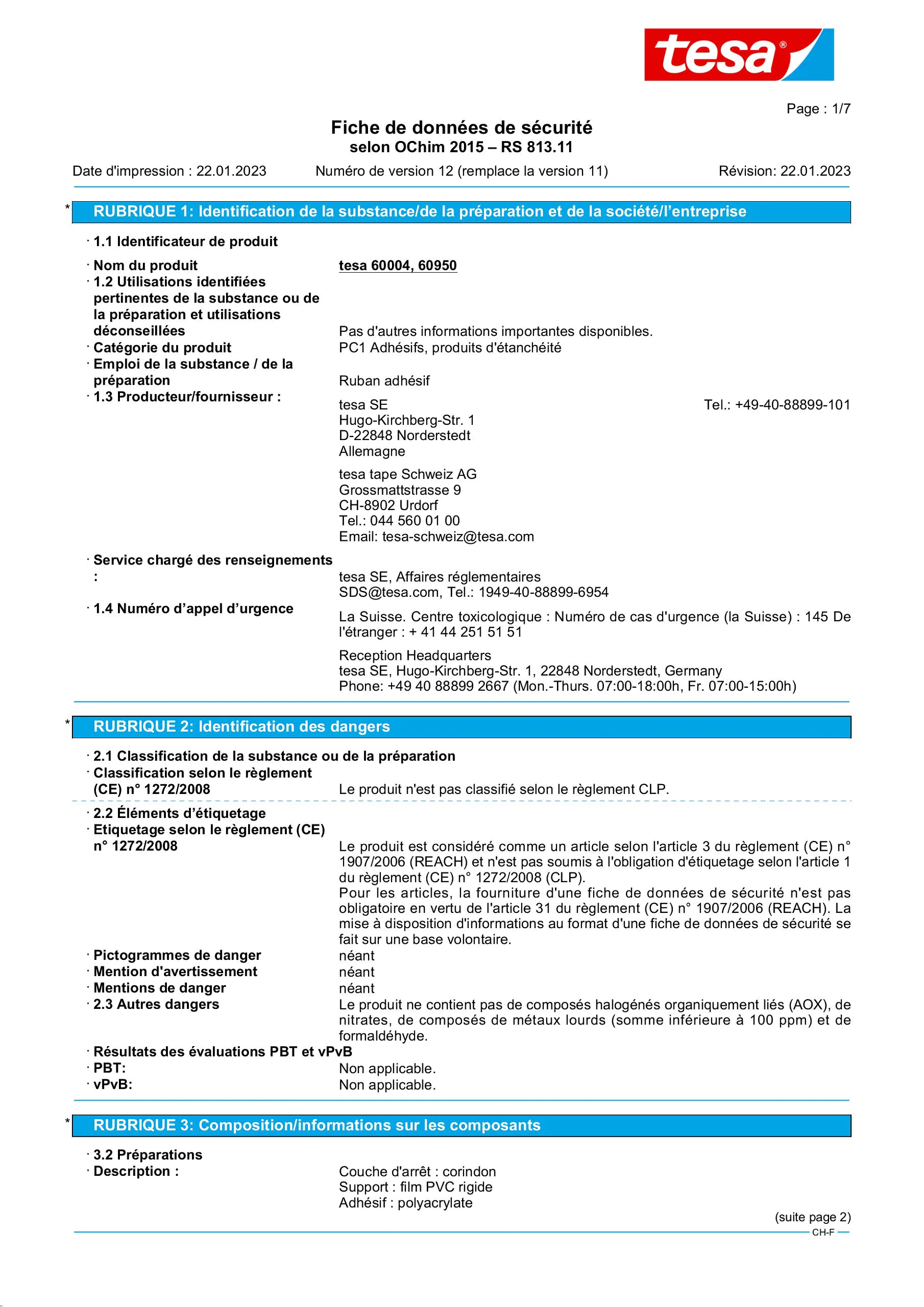 Safety data sheet_tesa® Professional 60950 / 60952_fr-CH_v12