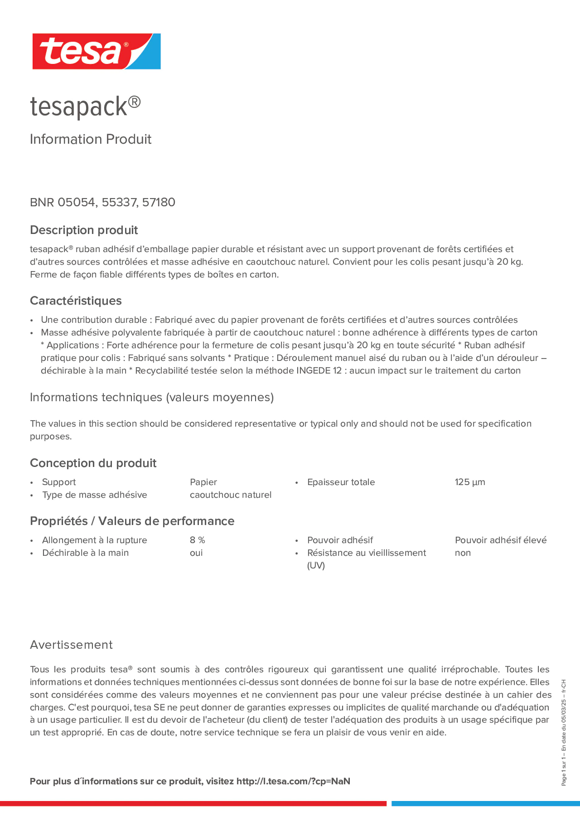 Product information_tesapack® 05054_de-CH_fr-CH