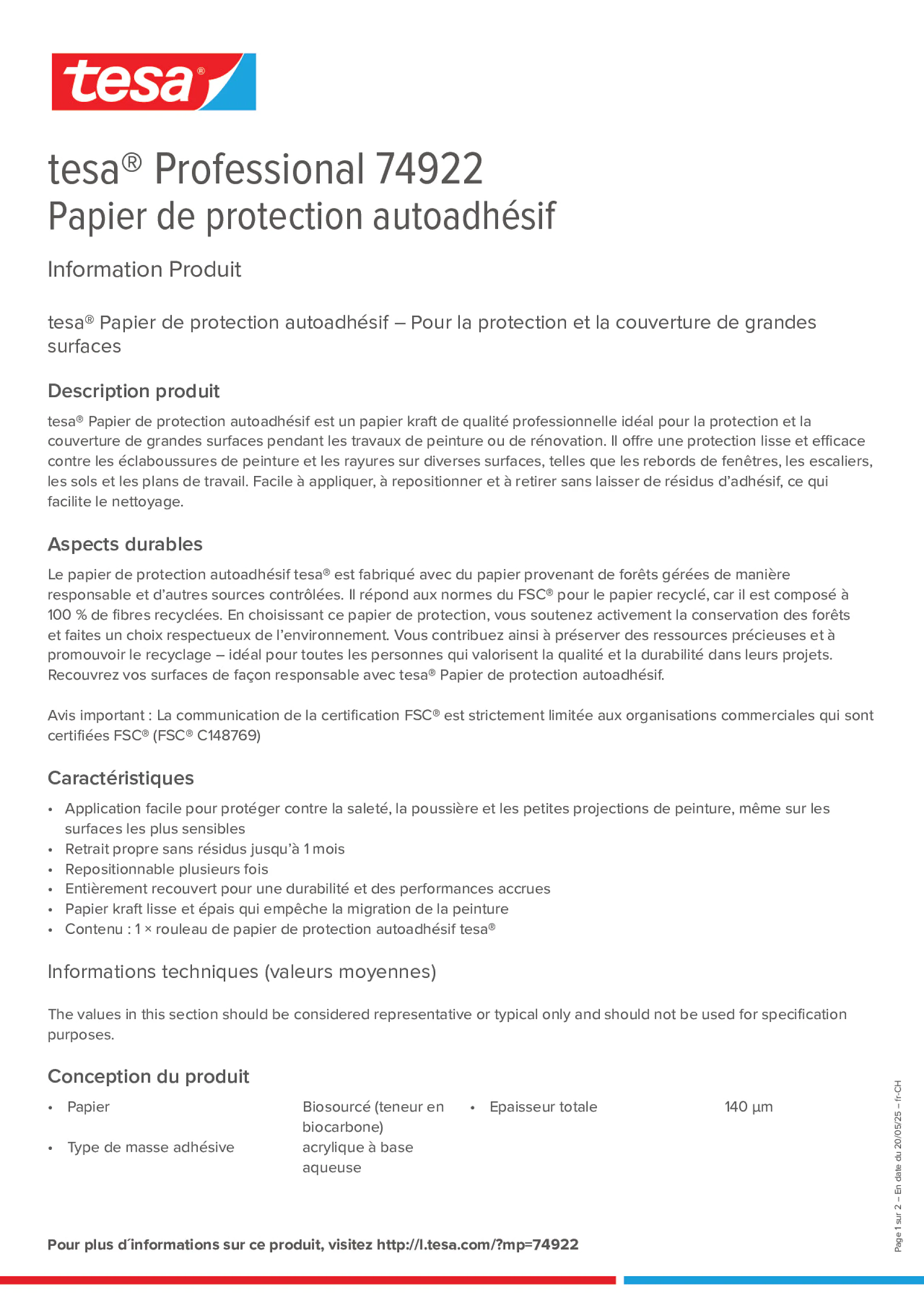 Product information_tesa® Professional 74922_de-CH_fr-CH