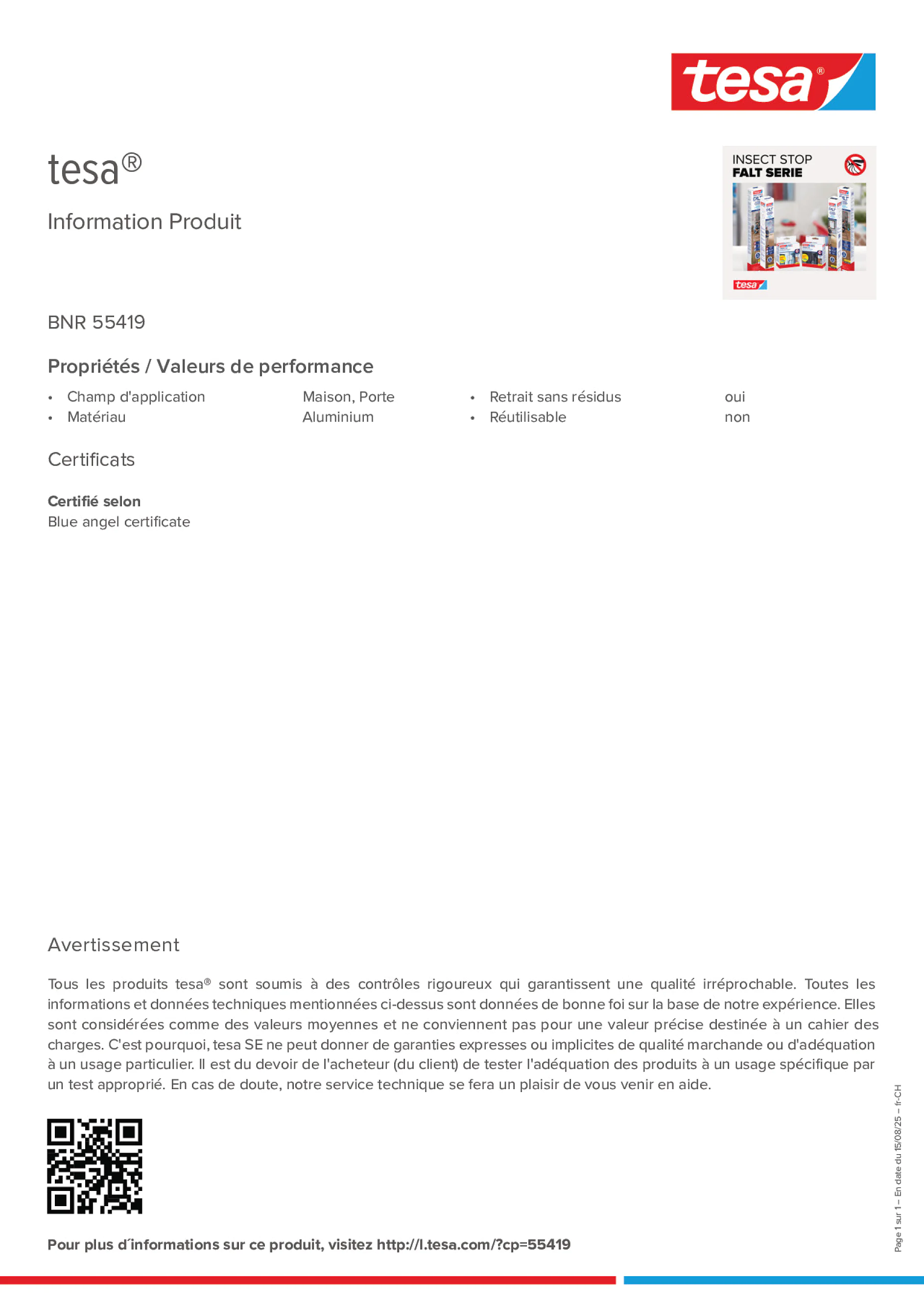 Product information_tesa® 55419_de-CH_fr-CH Product information_tesa® 55419_de-CH_fr-CH