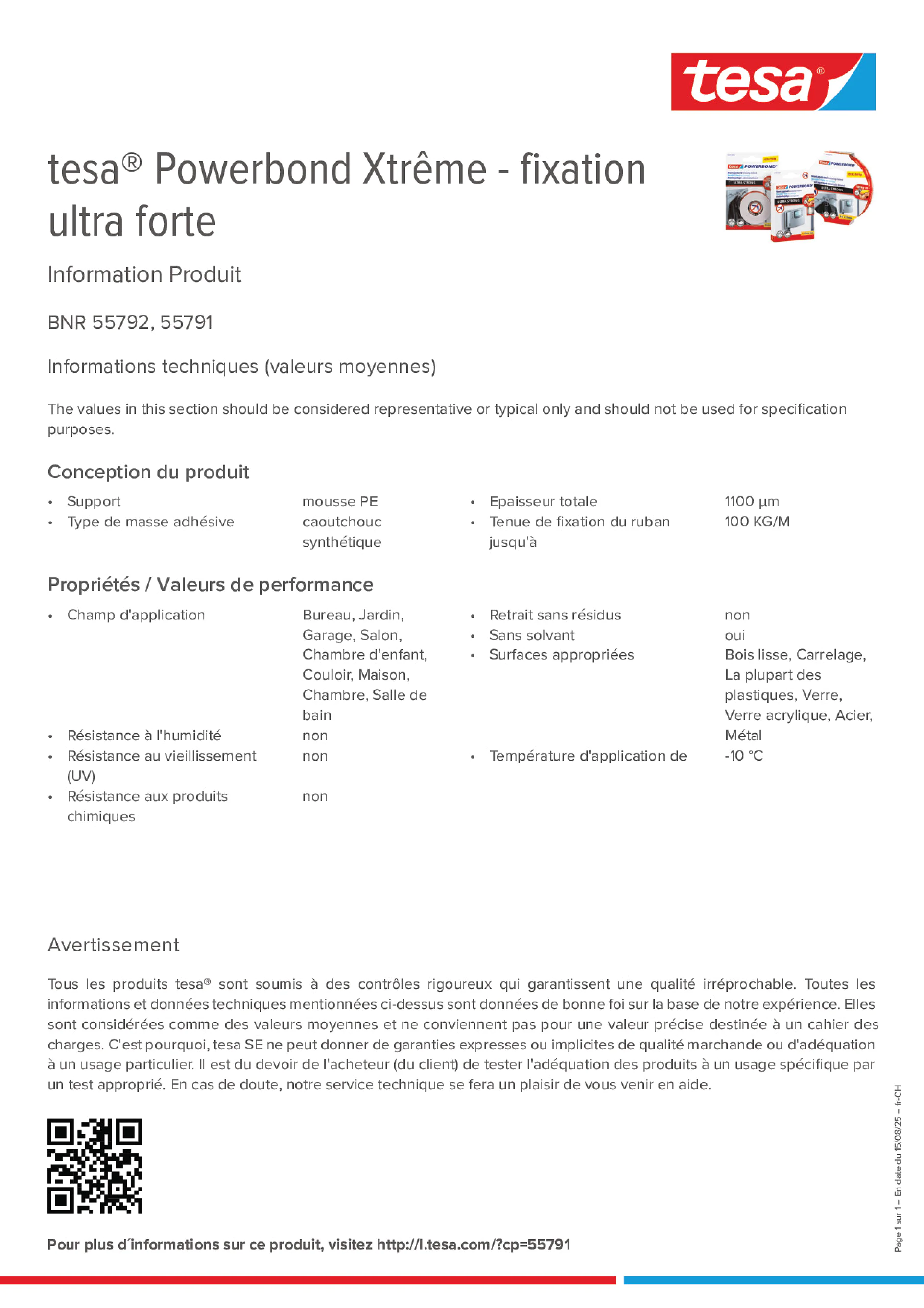Product information_tesa® Powerbond 55791_de-CH_fr-CH