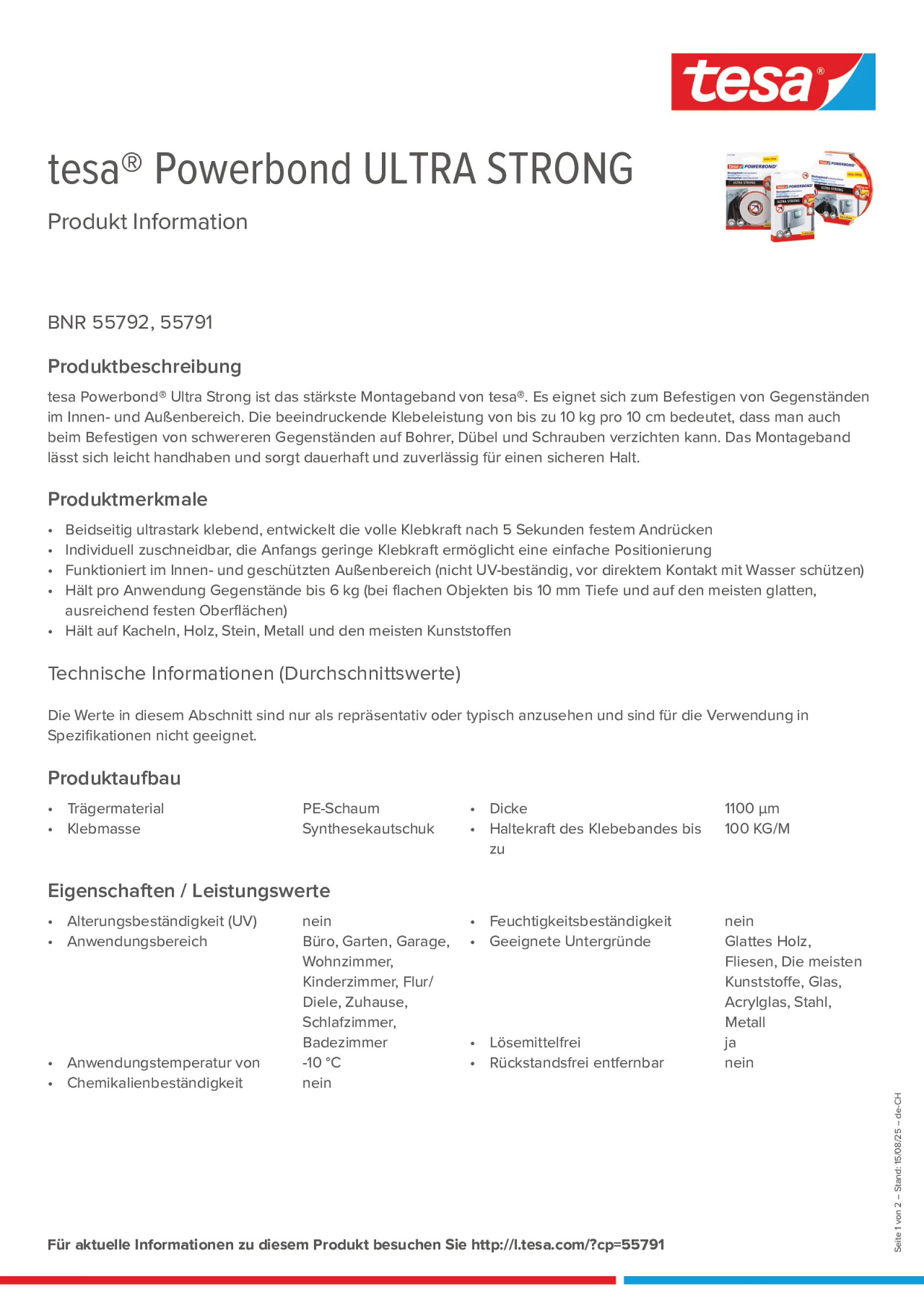 Product information_tesa® Powerbond 55791_de-CH_fr-CH