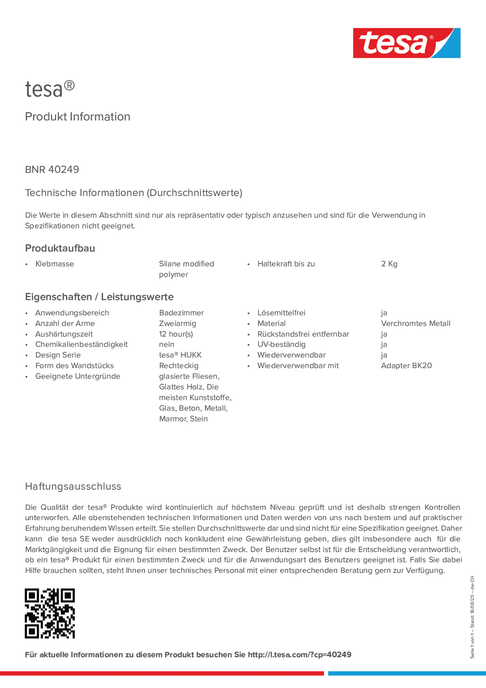 Product information_tesa® 40249_de-CH_fr-CH Product information_tesa® 40249_de-CH_fr-CH