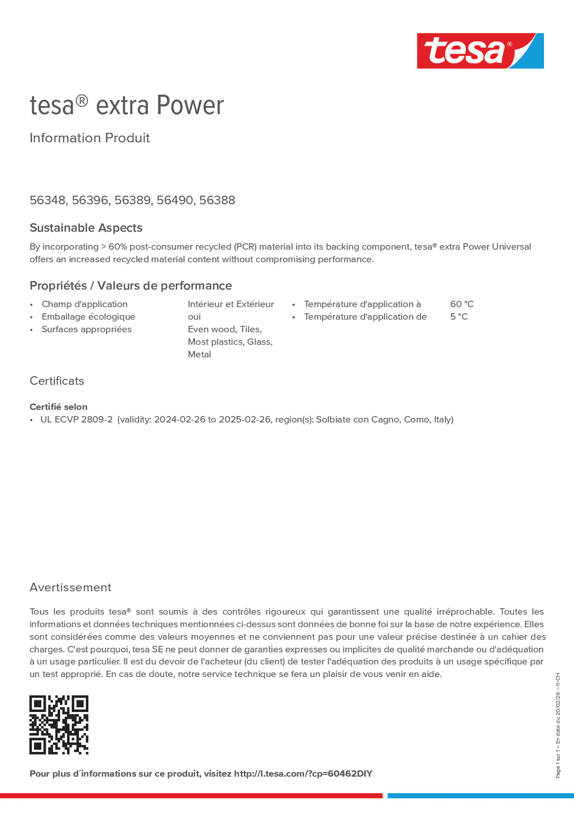 Product information_tesa® extra Power 60462DIY_de-CH_fr-CH_it-CH