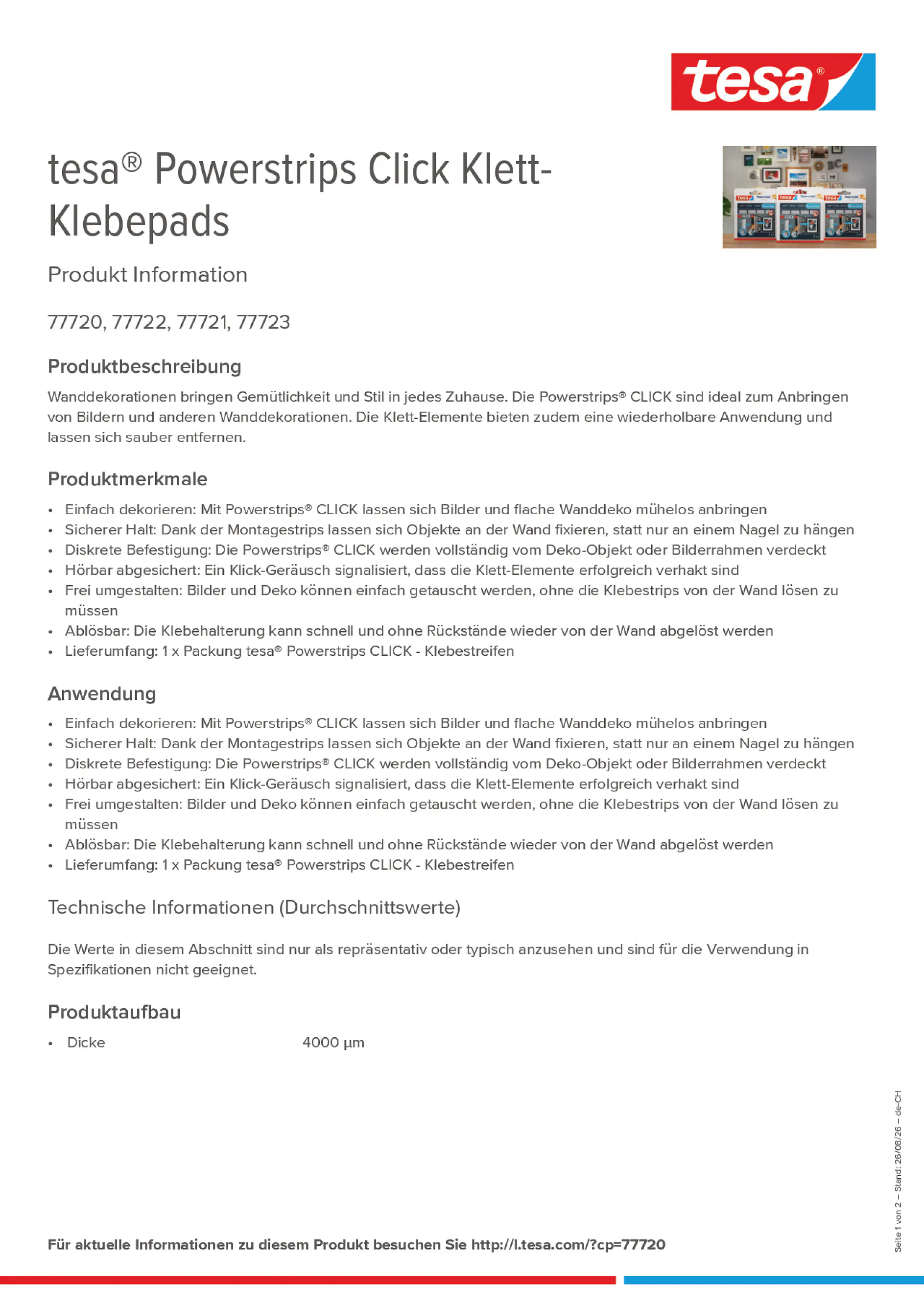 Product information_tesa® Powerstrips 77720_de-CH_fr-CH_it-CH