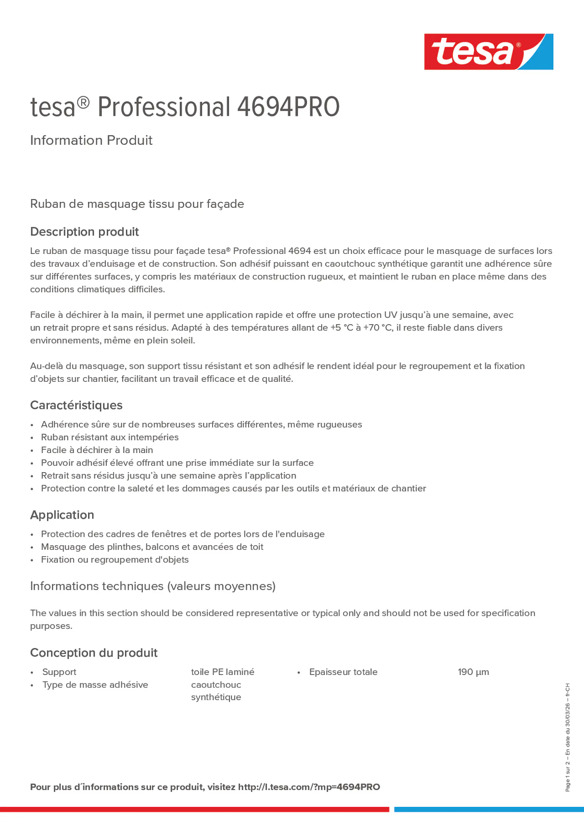 Product information_tesa® Professional 4694PRO_de-CH_fr-CH_it-CH