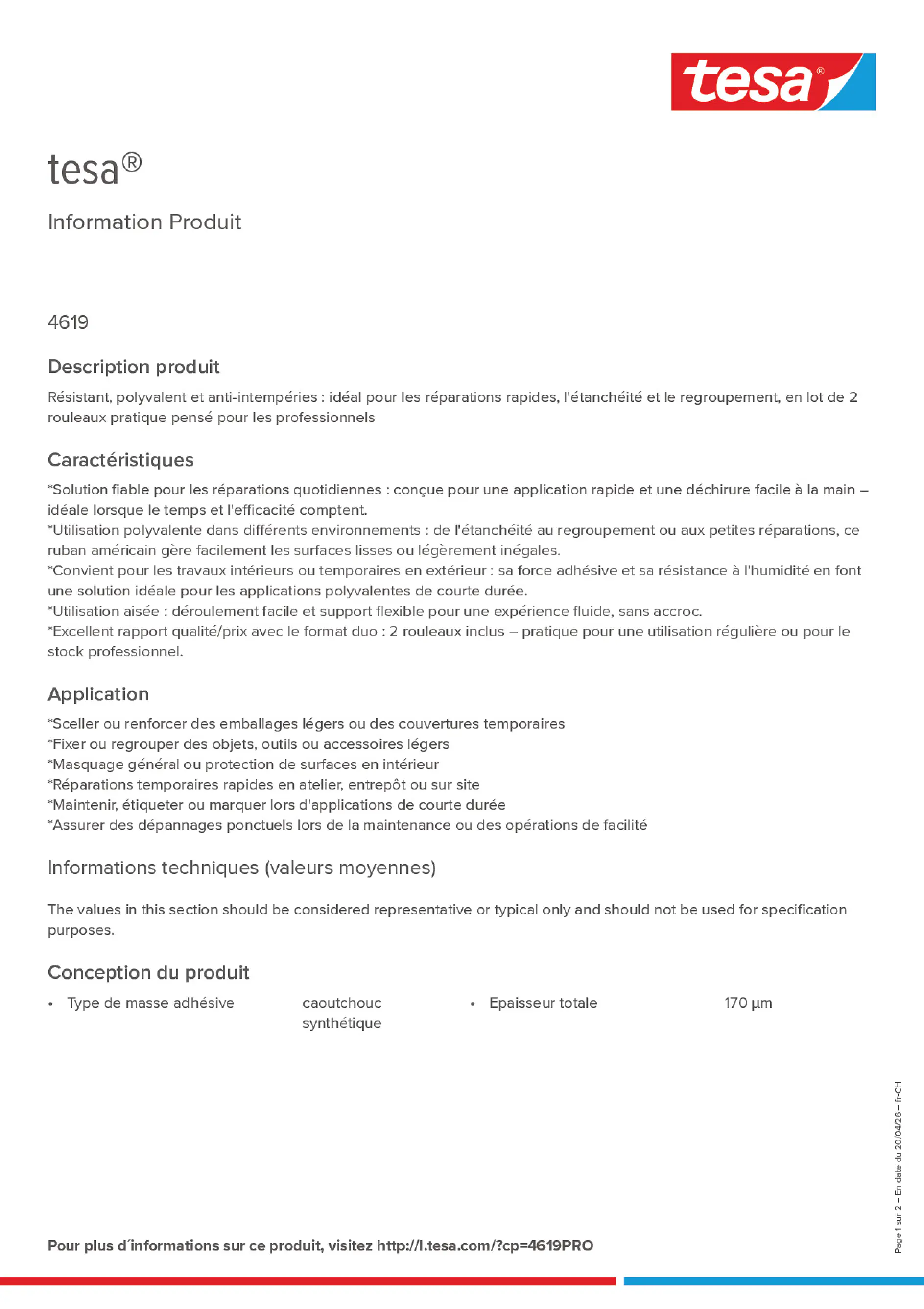 Product information_tesa® 4619PRO_de-CH_fr-CH_it-CH