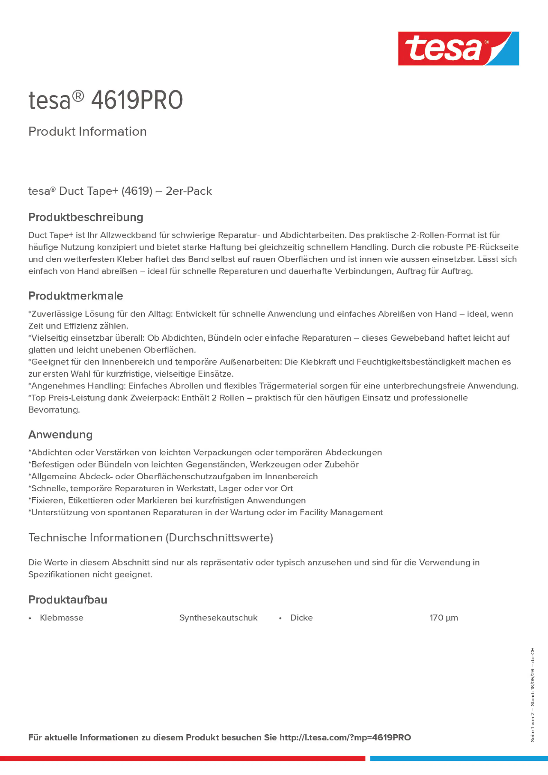 Product information_tesa® 4619PRO_de-CH_fr-CH_it-CH