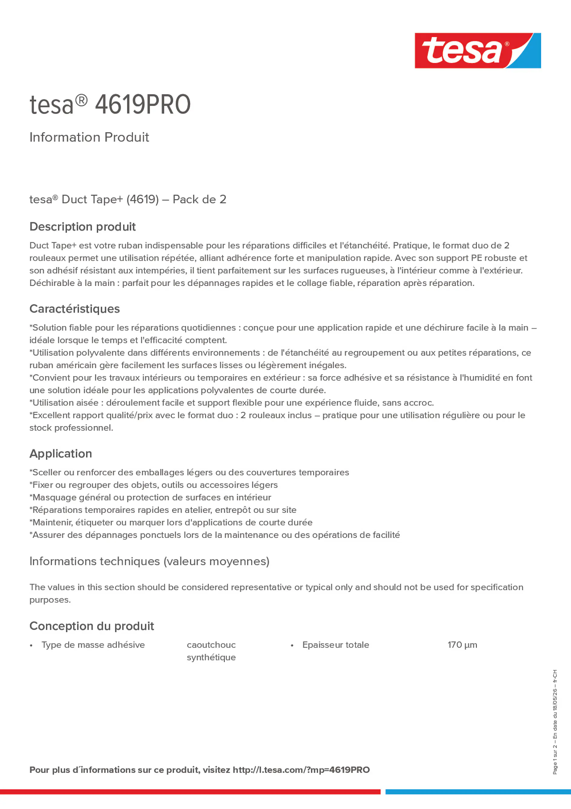 Product information_tesa® 4619PRO_de-CH_fr-CH_it-CH