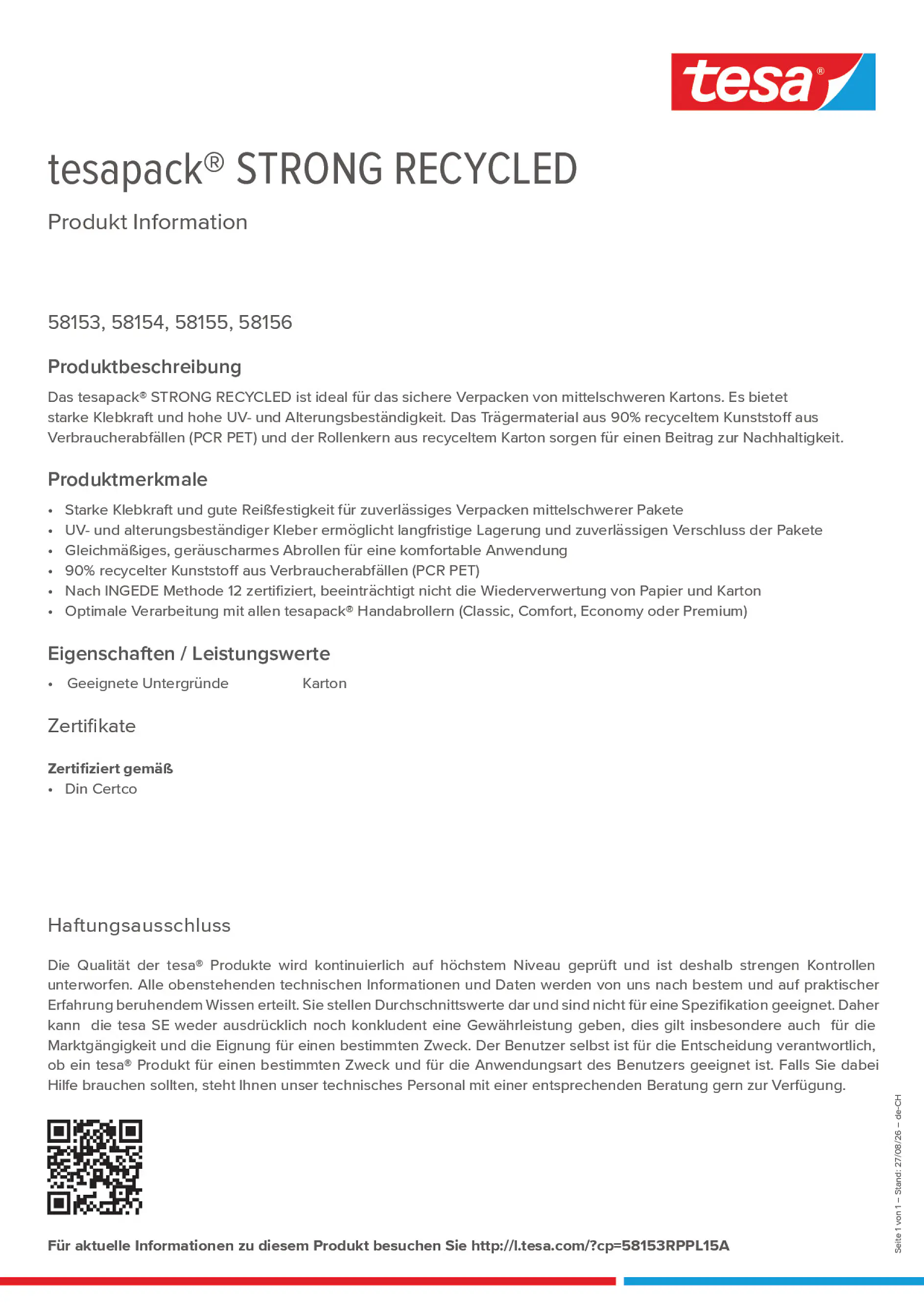 Product information_tesapack® 58153RPPL15A_de-CH_fr-CH_it-CH
