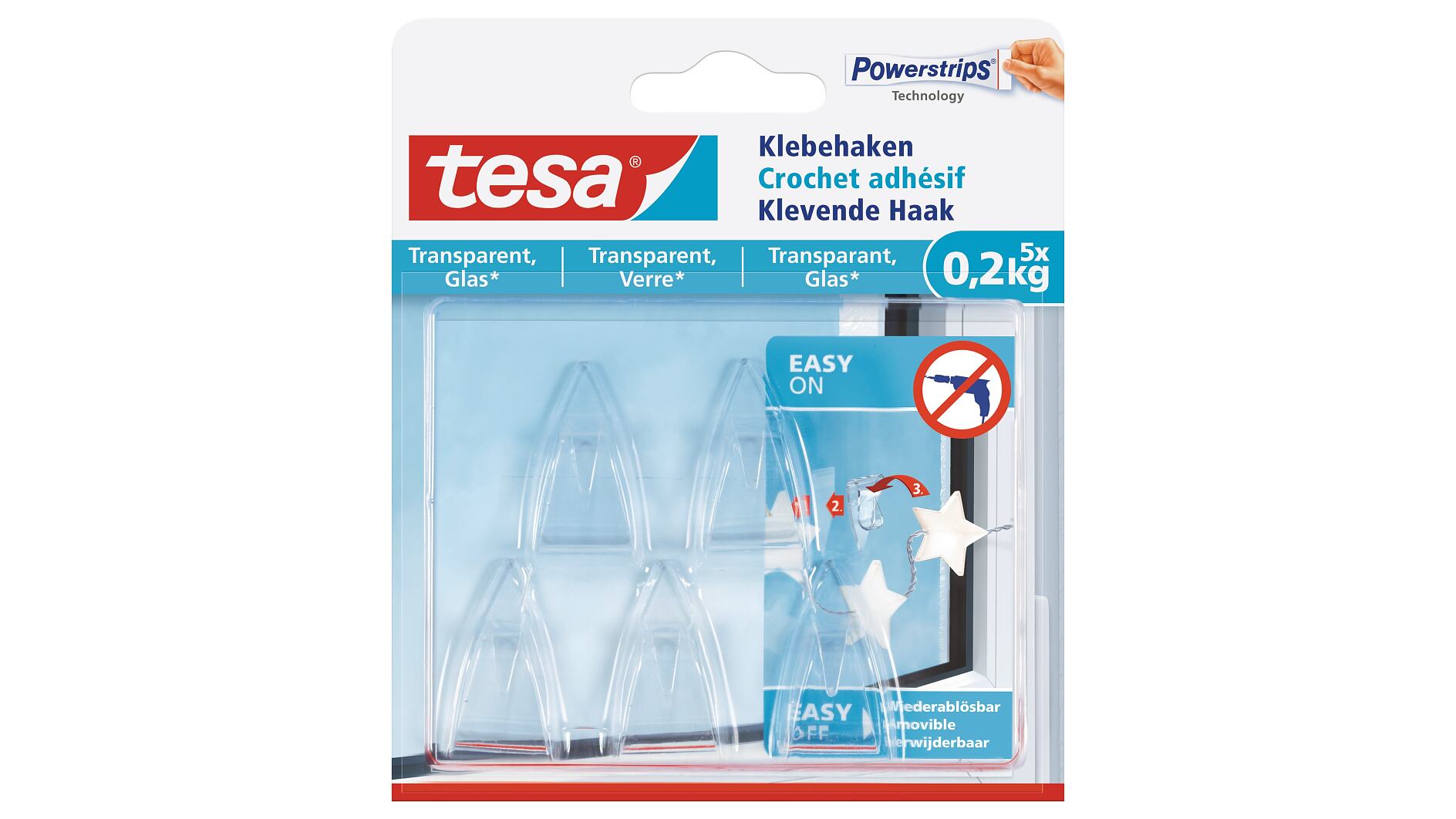 Crochets adhésifs Tesa pour verre et surface transparente sur