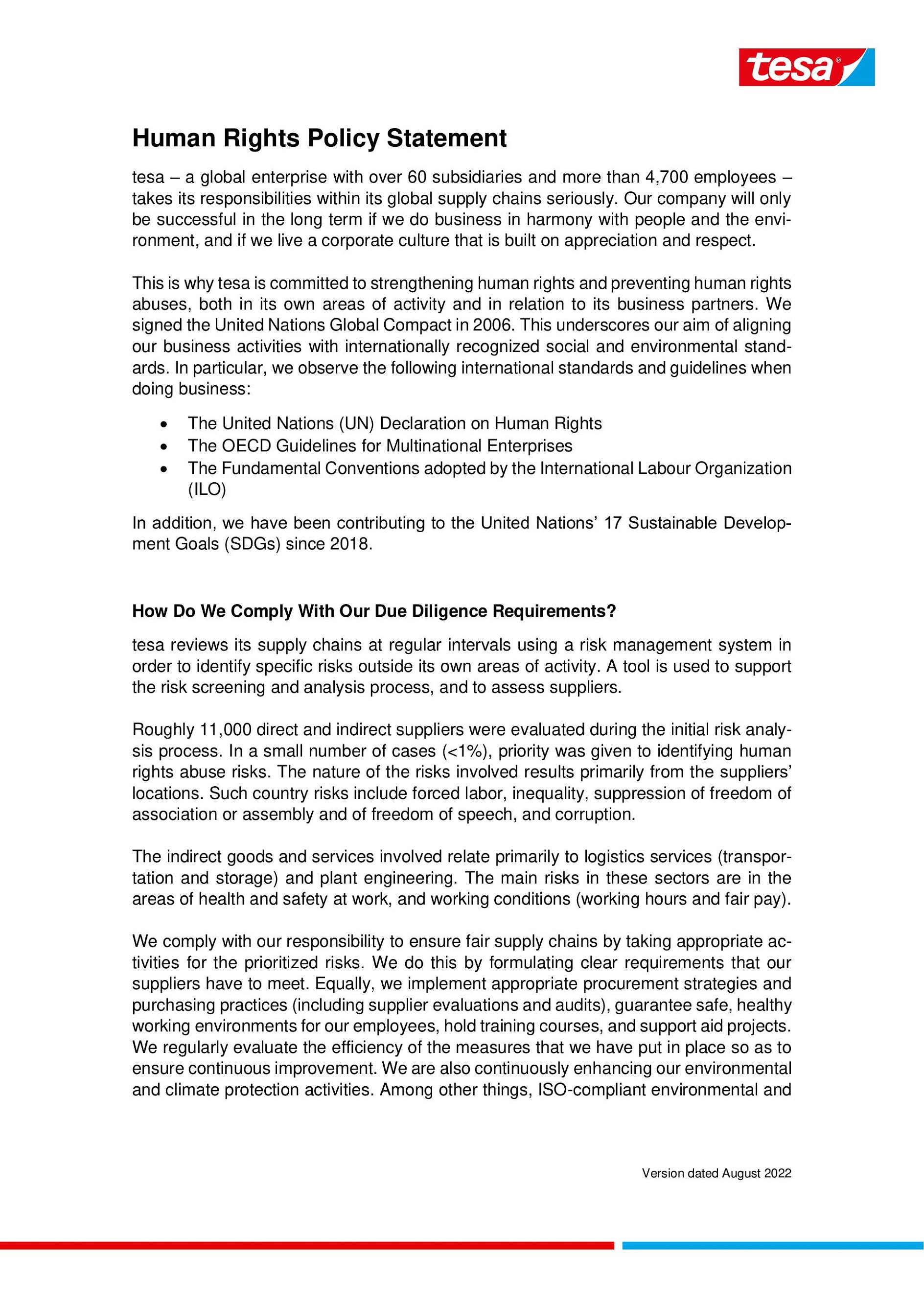 Human Rights Policy Statement Human Rights Policy Statement