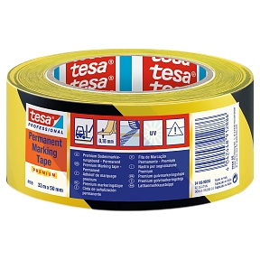 Tesa Signal Premium Ruban Adhésif De Marquage Et D'Avertissement – Balisage Et Signalisation Permanente Des Zones Dangereuses – PVC Robuste – Noir/Jaune – 66 M X 50 Mm