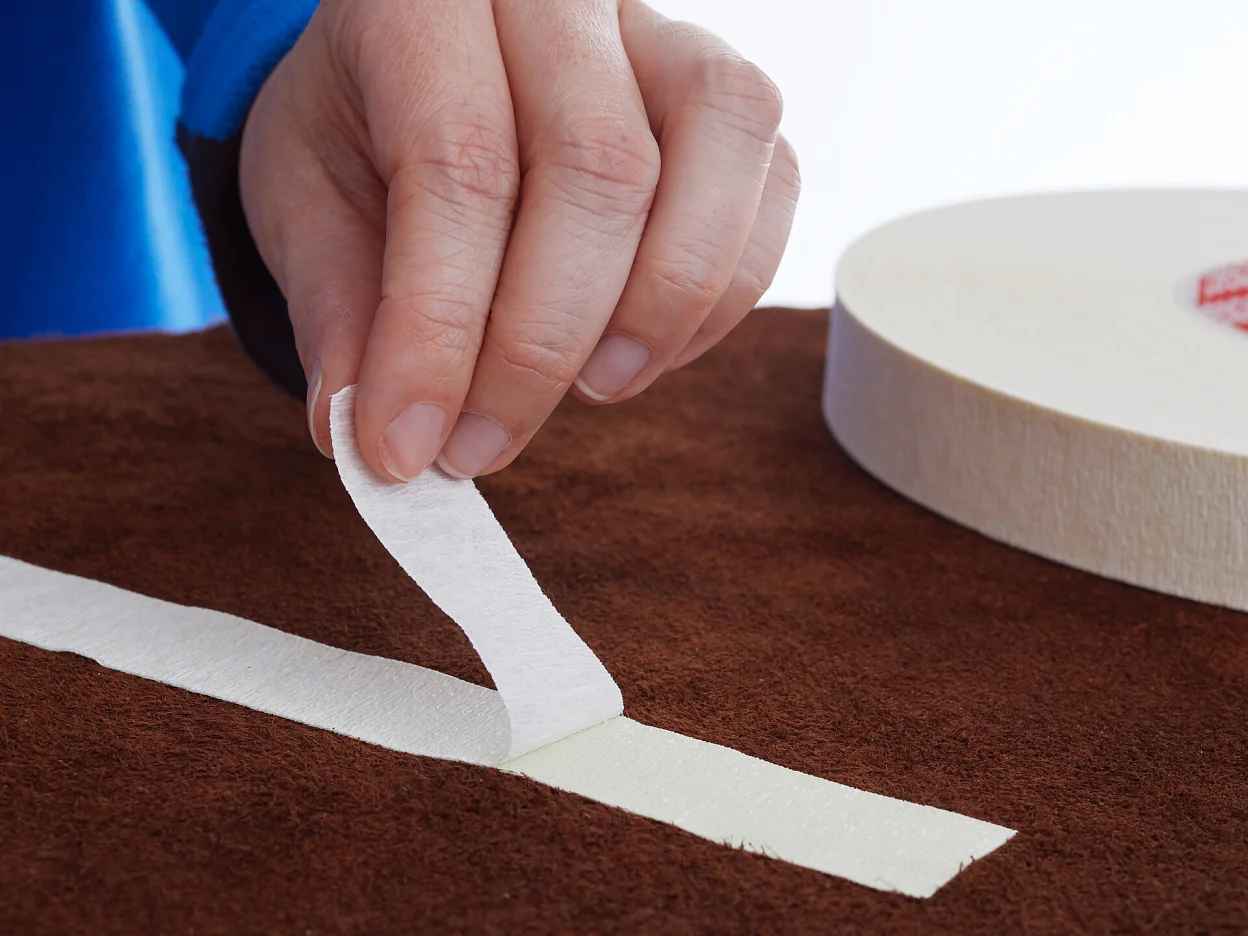 tesa 4974 double sided tape fabric backing suede leather step2of2